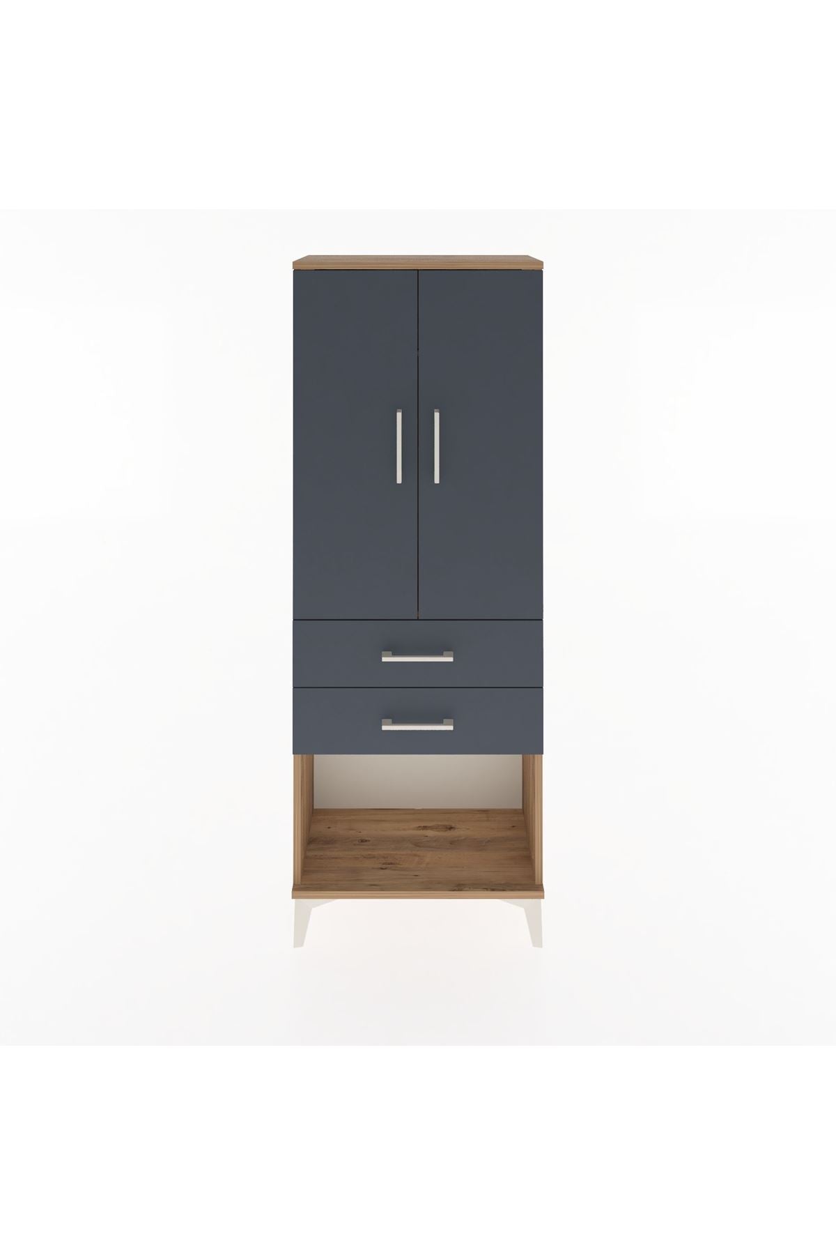 Arges Dolap Tek Raflı 2 Çekmeceli Tek Askılı 60x30x163 Çam-Antrasit