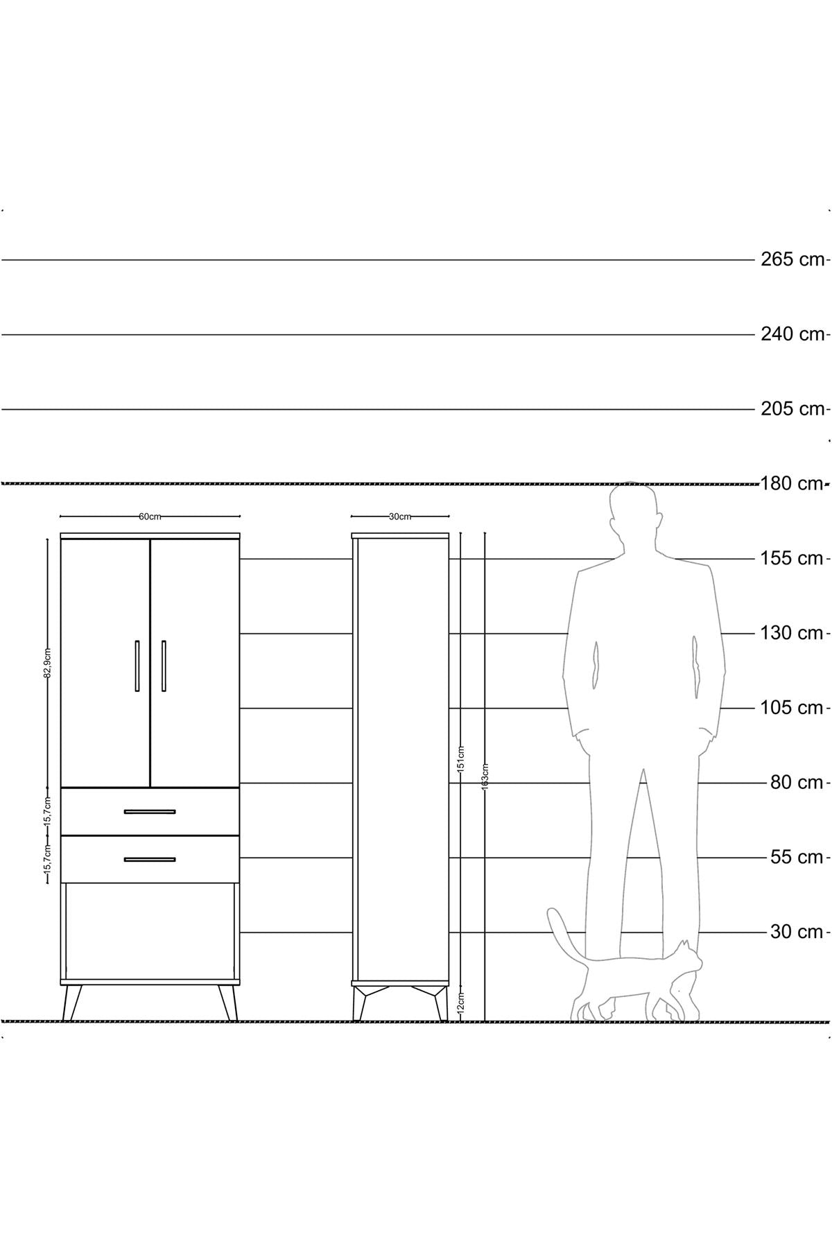 Arges Dolap Tek Raflı 2 Çekmeceli Tek Askılı 60x30x163 Çam-Antrasit