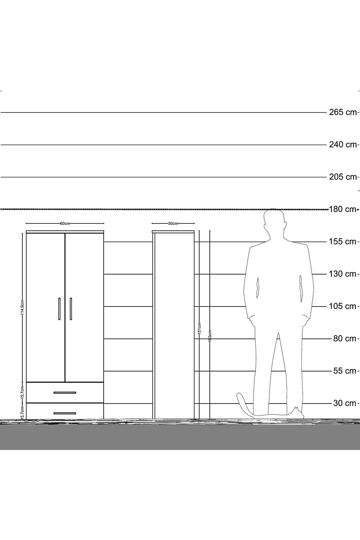 Arges Dolap Tek Raflı 2 Çekmeceli Tek Askılı 60x30x163 Aytaşı-Antrasit