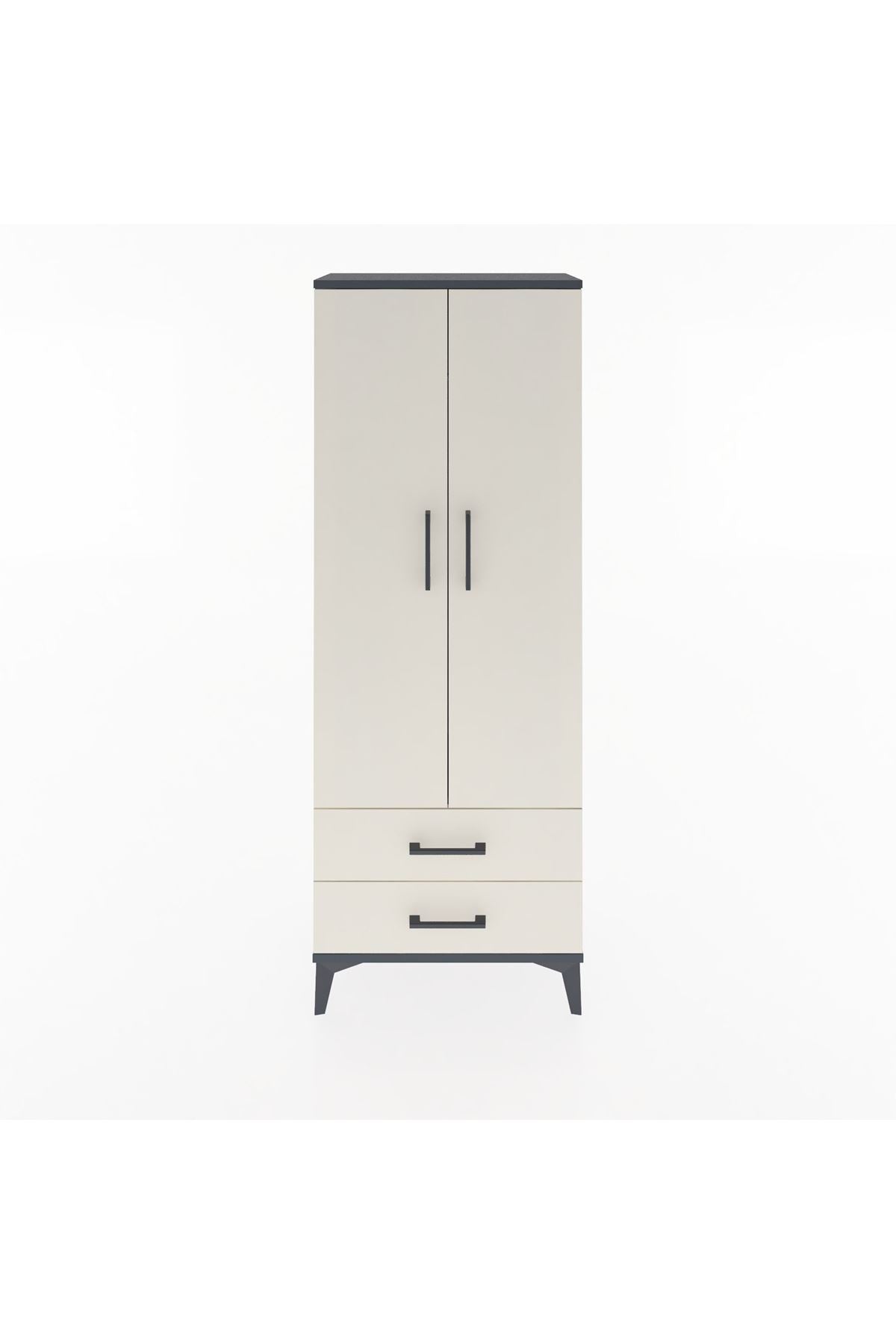 Arges Dolap Tek Raflı 2 Çekmeceli Tek Askılı 60x30x163 Antrasit-Aytaşı