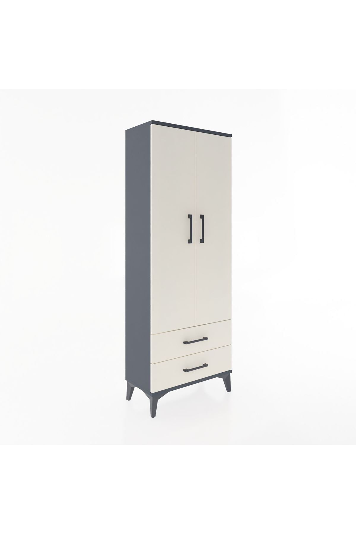 Arges Dolap Tek Raflı 2 Çekmeceli Tek Askılı 60x30x163 Antrasit-Aytaşı