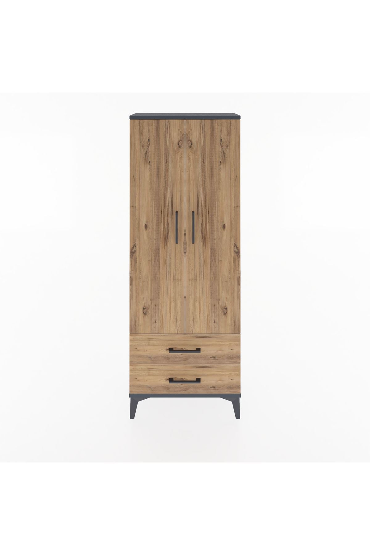 Arges Dolap Tek Raflı 2 Çekmeceli Tek Askılı 60x30x163 Antrasit-Çam