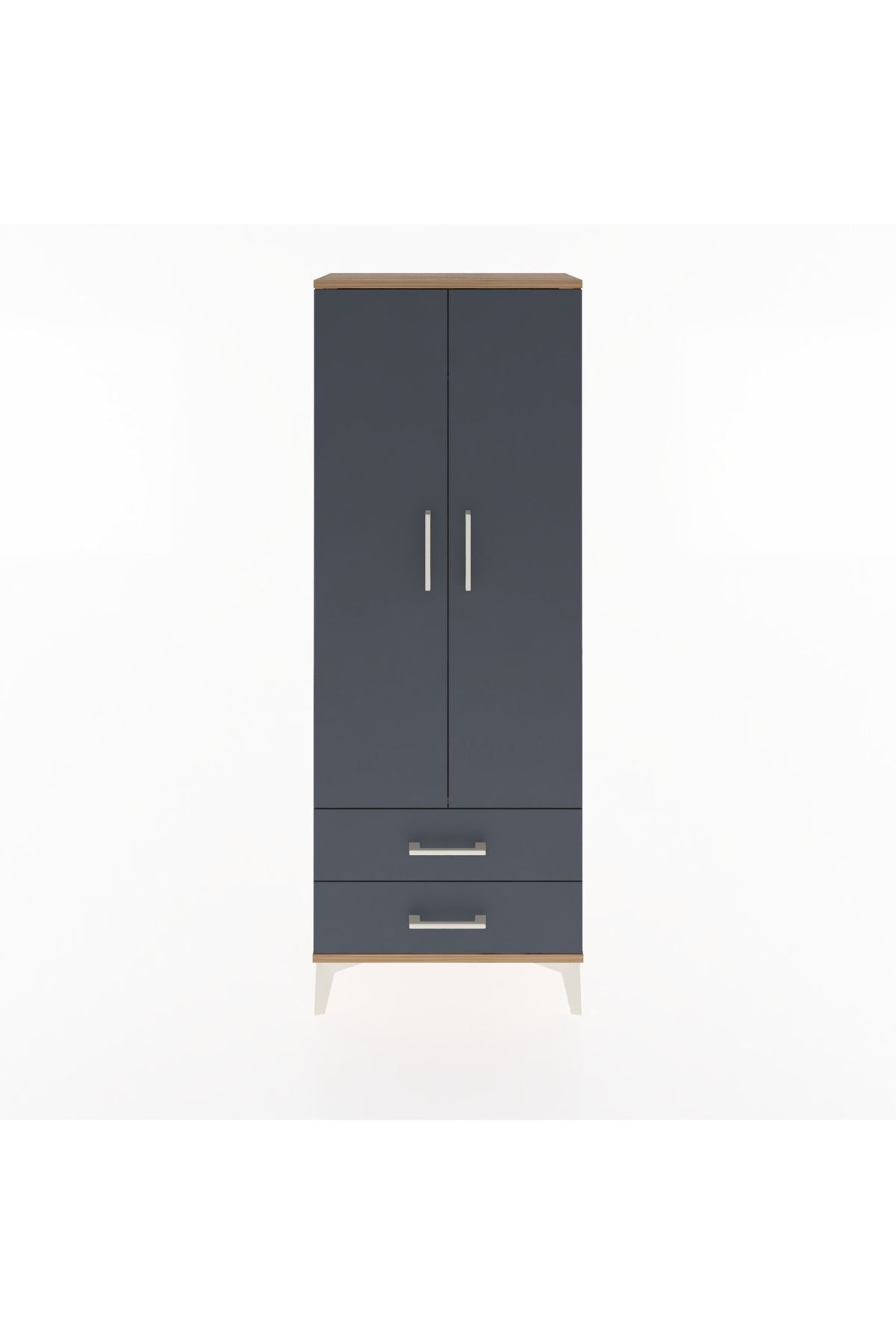 Arges Dolap Tek Raflı 2 Çekmeceli Tek Askılı 60x30x163 Çam-Antrasit