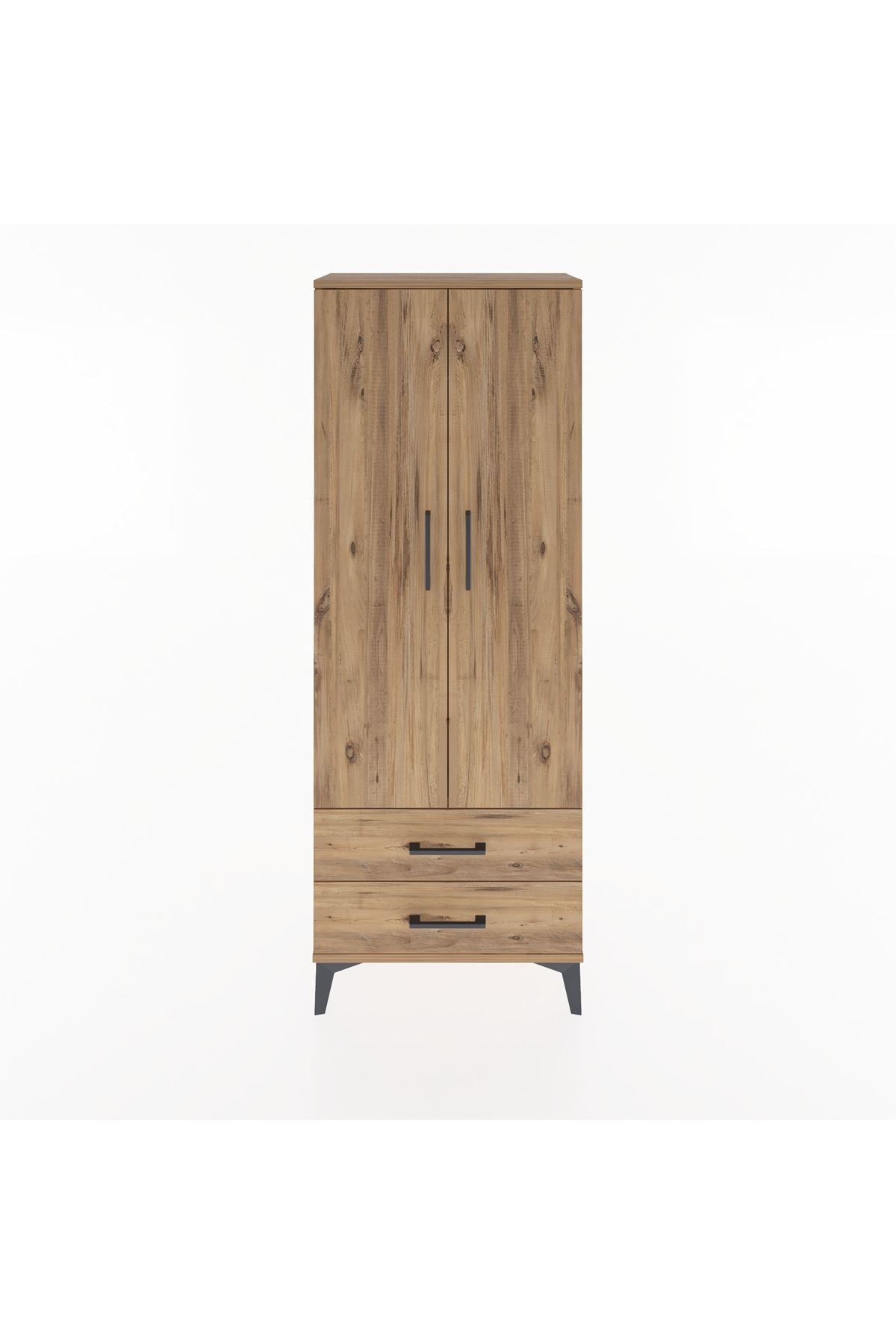 Arges Dolap Tek Raflı 2 Çekmeceli Tek Askılı 60x30x163 Çam-Çam