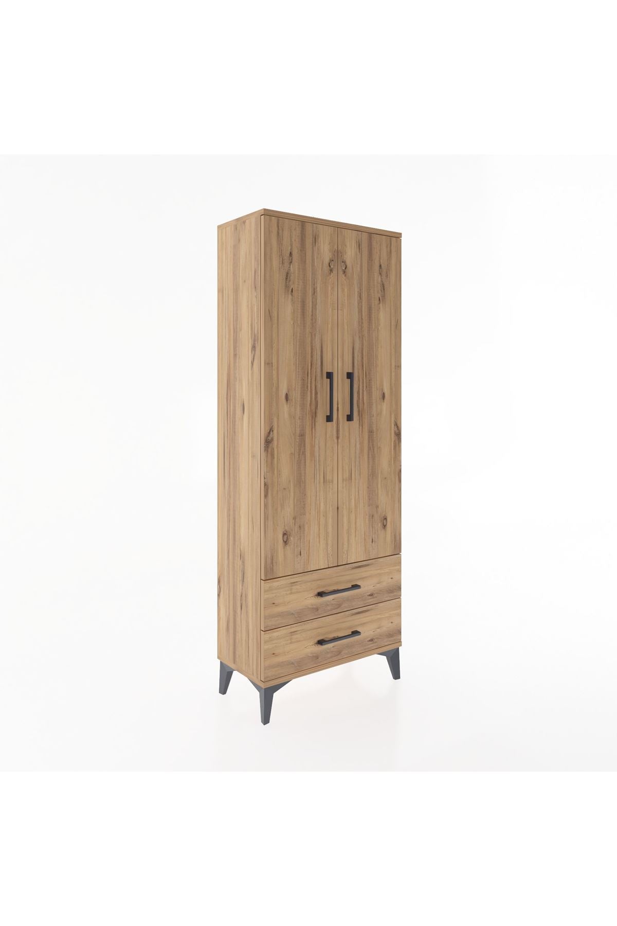Arges Dolap Tek Raflı 2 Çekmeceli Tek Askılı 60x30x163 Çam-Çam