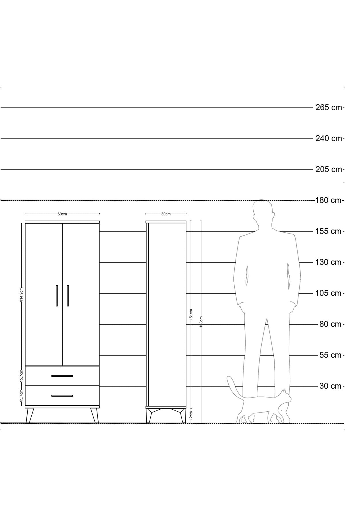 Arges Dolap Tek Raflı 2 Çekmeceli Tek Askılı 60x30x163 Çam-Çam