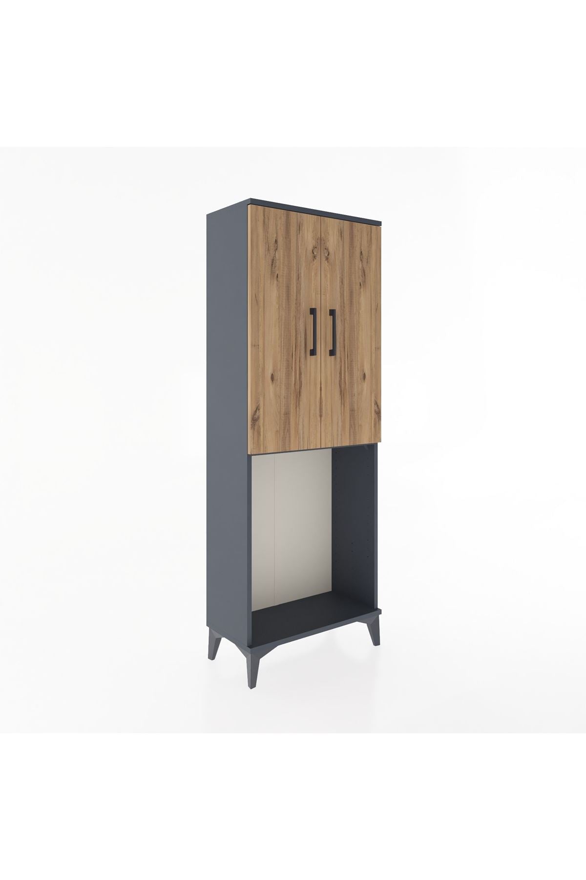 Arges Dolap Tek Raflı 2 Kapaklı Tek Askılı 60x30x163 Antrasit-Çam