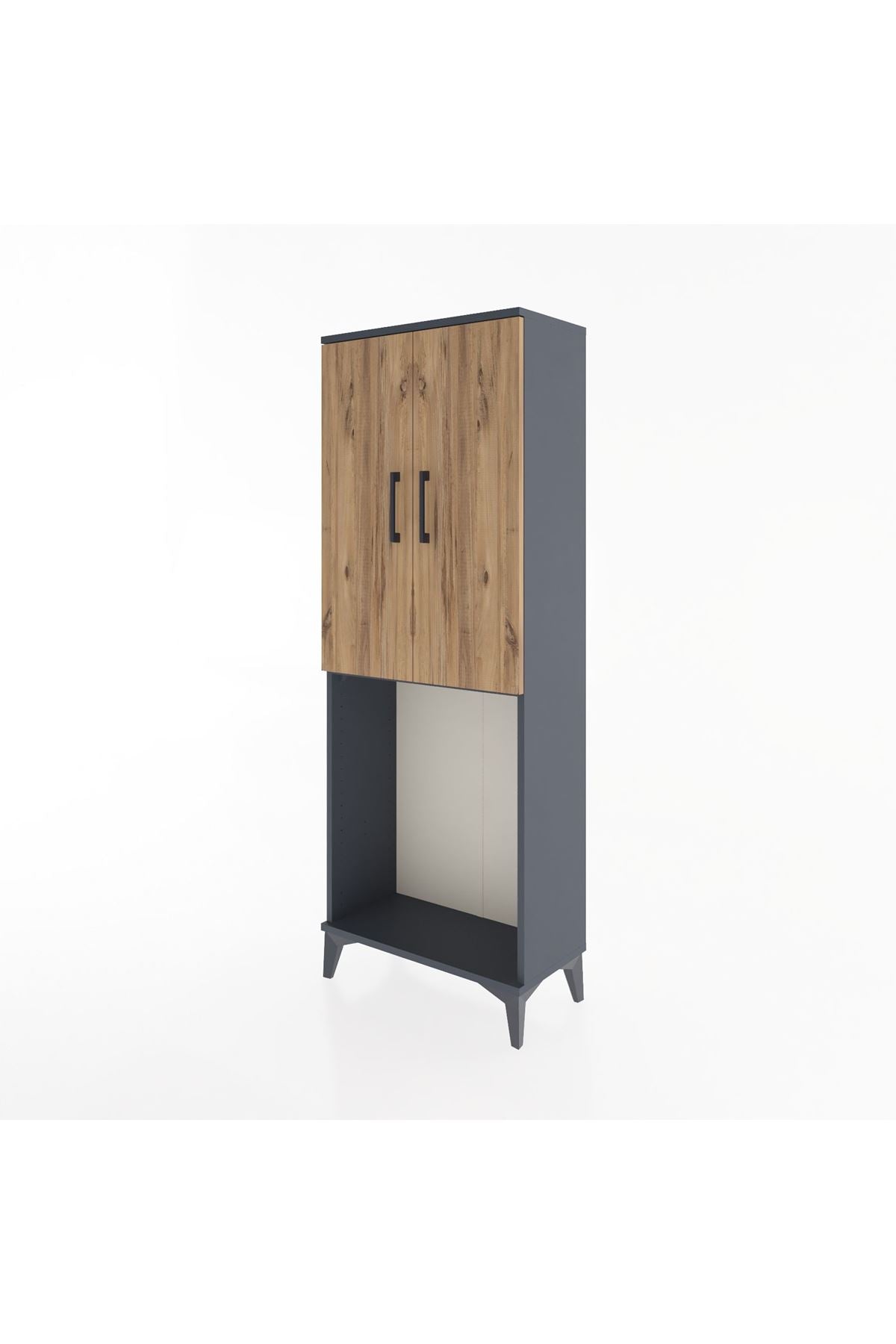 Arges Dolap Tek Raflı 2 Kapaklı Tek Askılı 60x30x163 Antrasit-Çam
