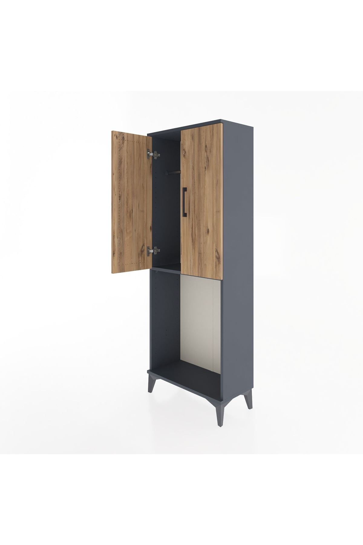 Arges Dolap Tek Raflı 2 Kapaklı Tek Askılı 60x30x163 Antrasit-Çam