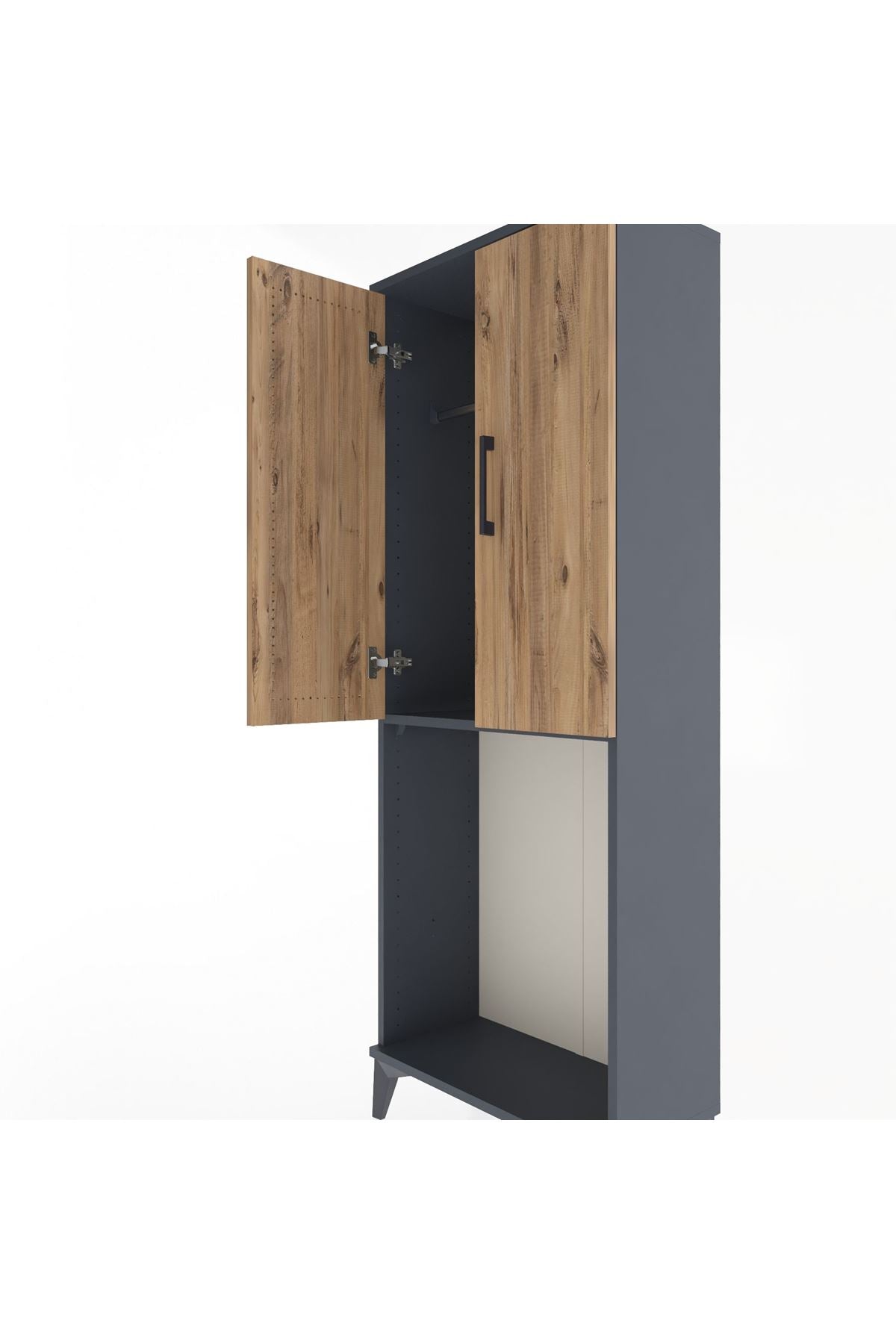 Arges Dolap Tek Raflı 2 Kapaklı Tek Askılı 60x30x163 Antrasit-Çam