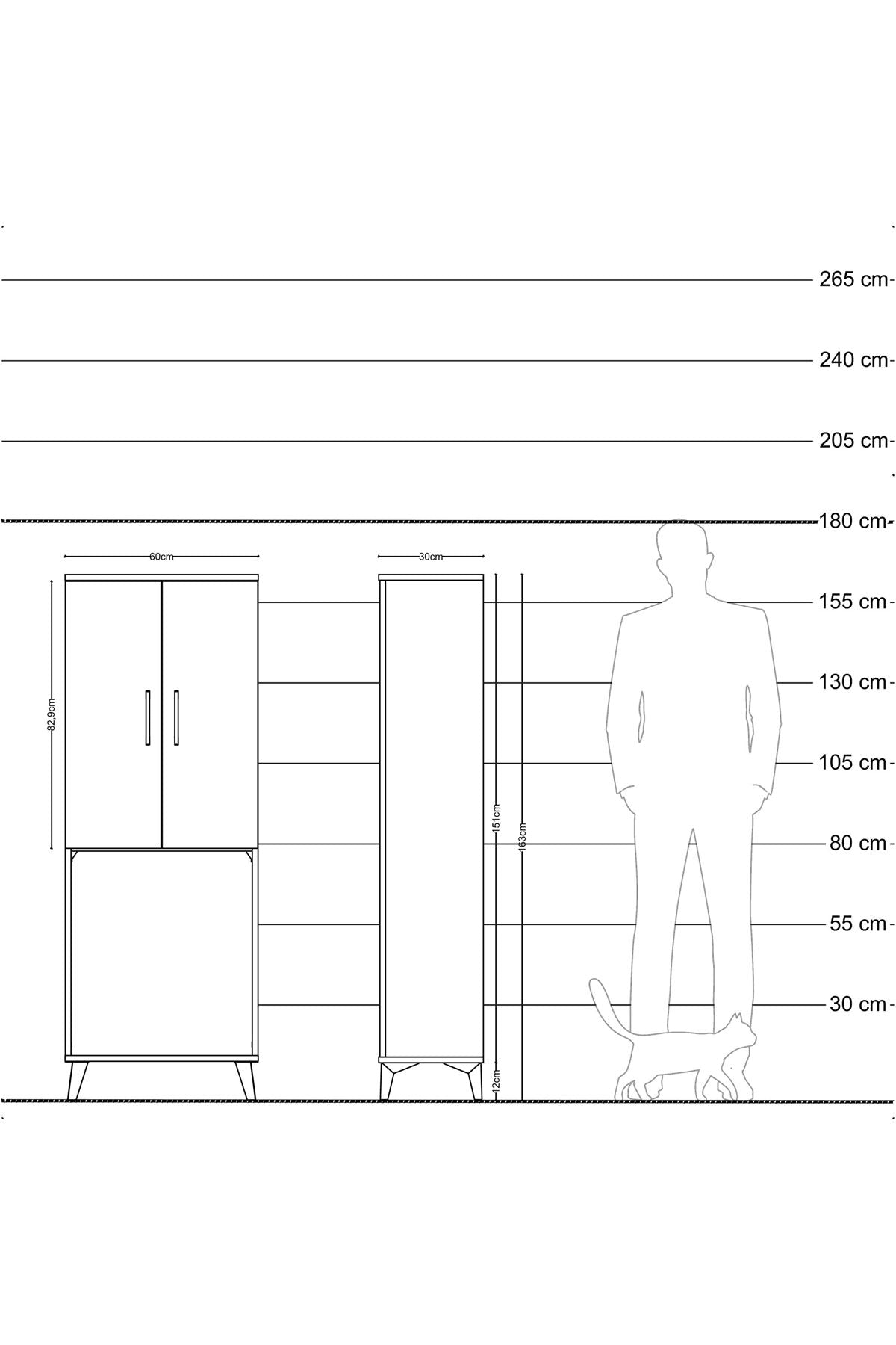 Arges Dolap Tek Raflı 2 Kapaklı Tek Askılı 60x30x163 Antrasit-Çam