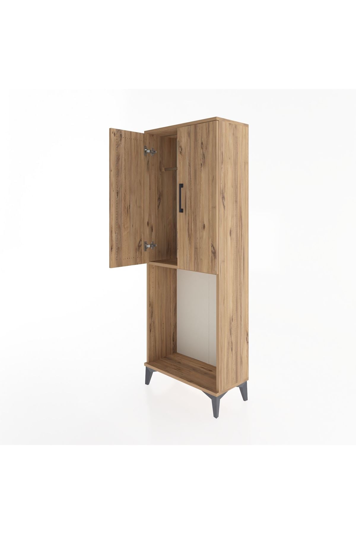 Arges Dolap Tek Raflı 2 Kapaklı Tek Askılı 60x30x163 Çam-Çam