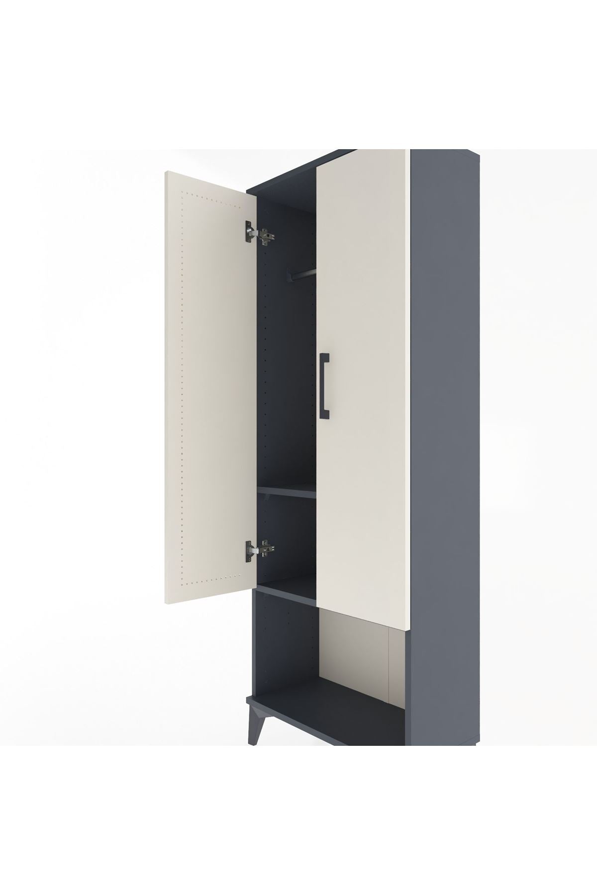 Arges Dolap 2 Raflı 2 Kapaklı Tek Askılı 60x30x163 Antrasit-Aytaşı