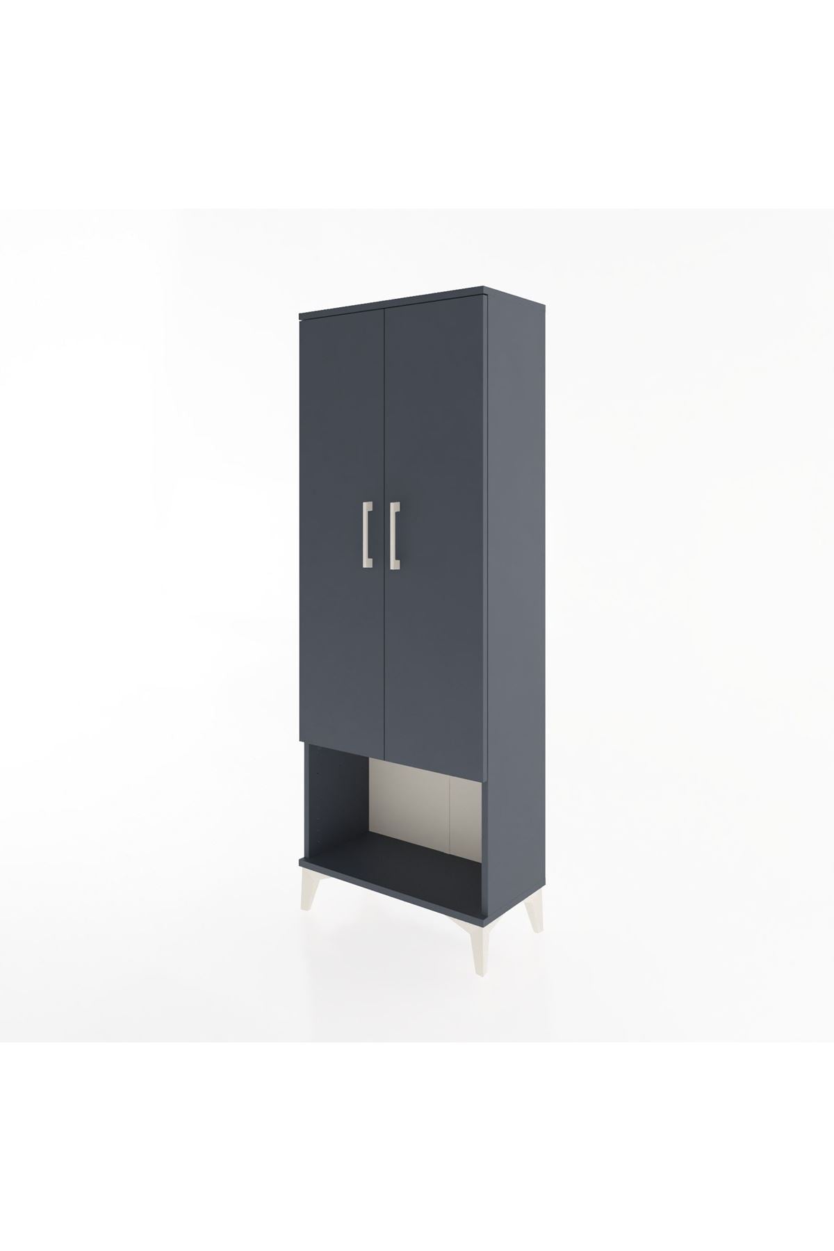 Arges Dolap 2 Raflı 2 Kapaklı Tek Askılı 60x30x163 Antrasit-Antrasit