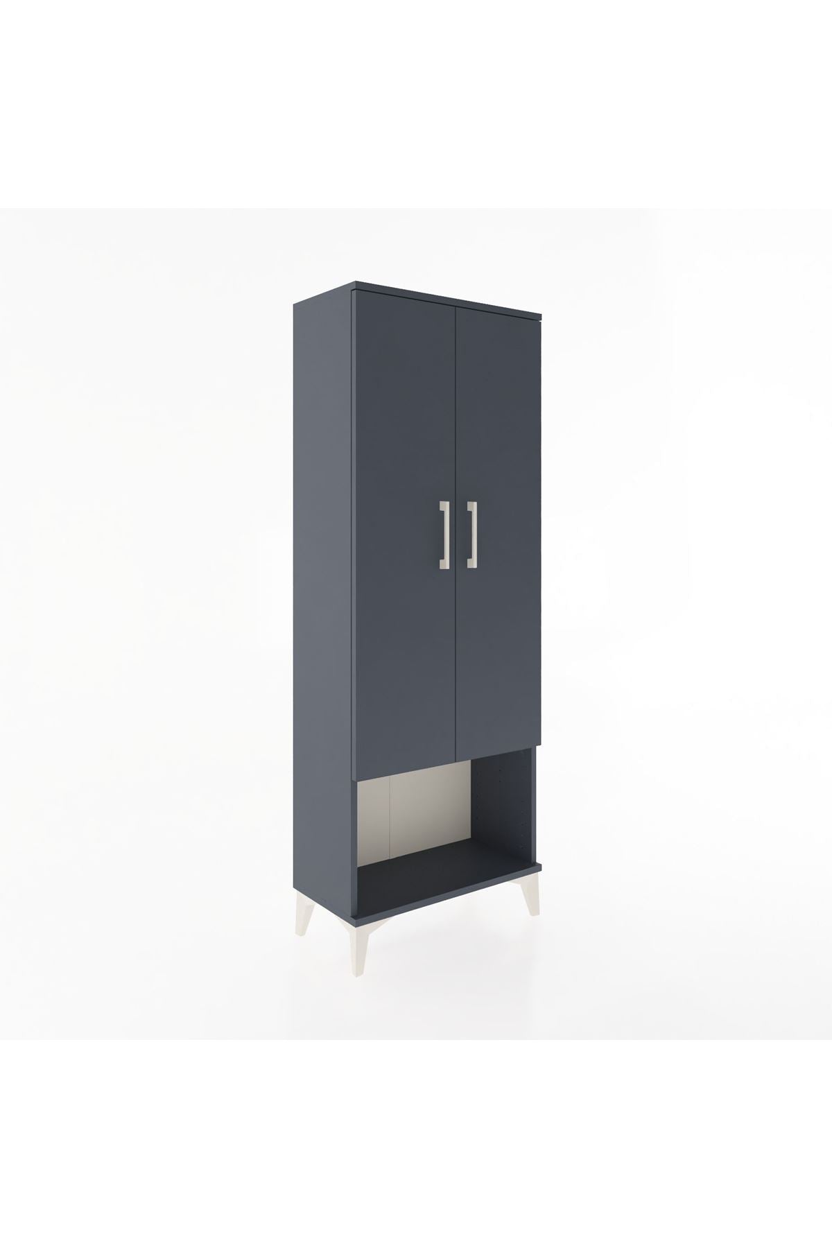 Arges Dolap 2 Raflı 2 Kapaklı Tek Askılı 60x30x163 Antrasit-Antrasit