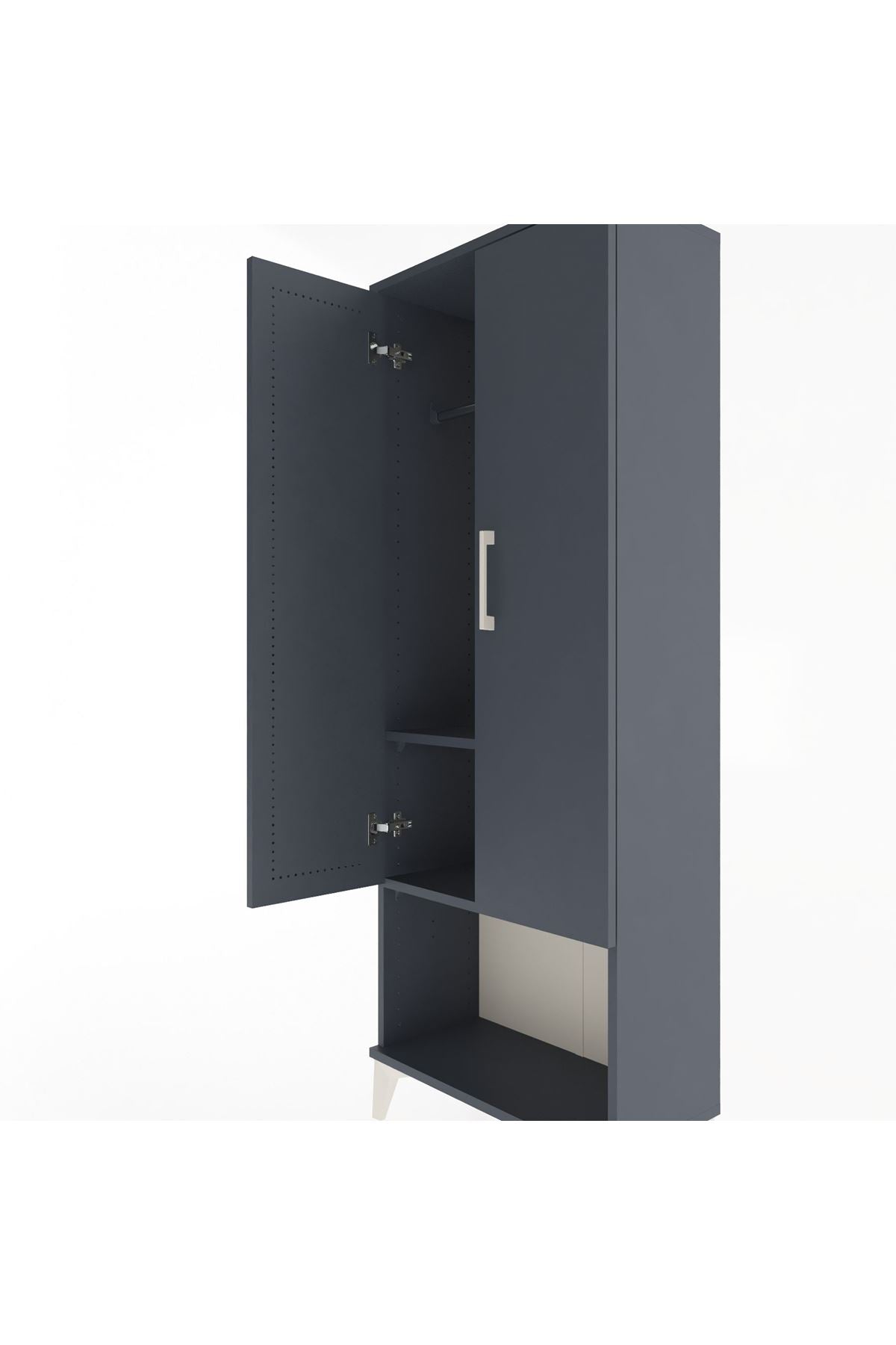 Arges Dolap 2 Raflı 2 Kapaklı Tek Askılı 60x30x163 Antrasit-Antrasit