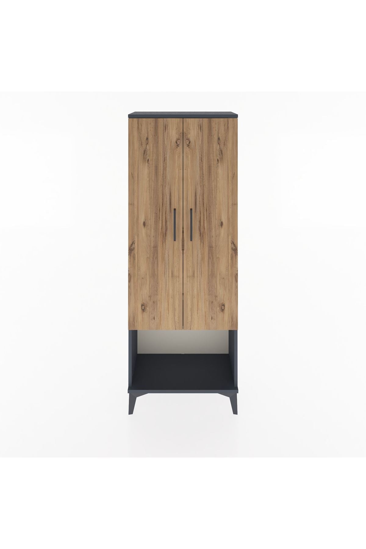 Arges Dolap 2 Raflı 2 Kapaklı Tek Askılı 60x30x163 Antrasit-Çam