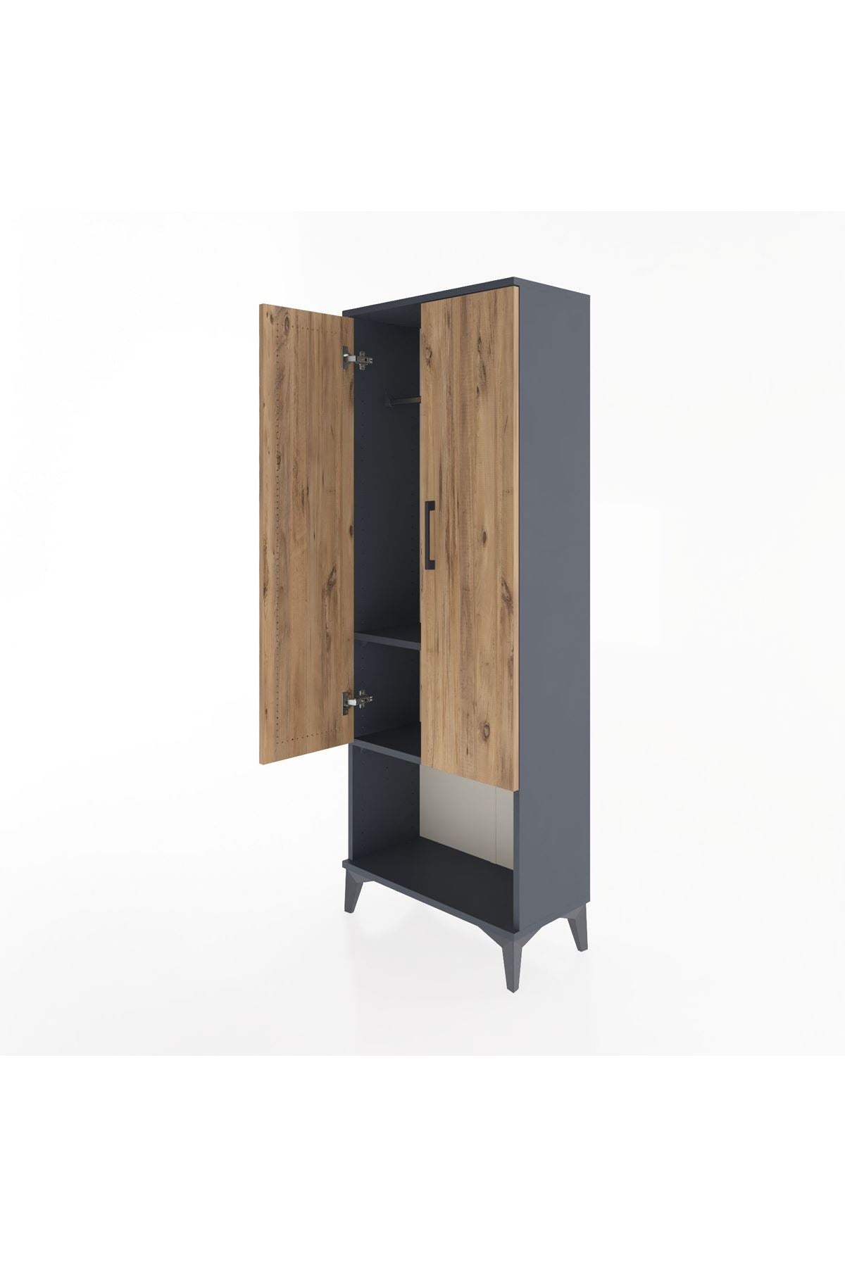 Arges Dolap 2 Raflı 2 Kapaklı Tek Askılı 60x30x163 Antrasit-Çam