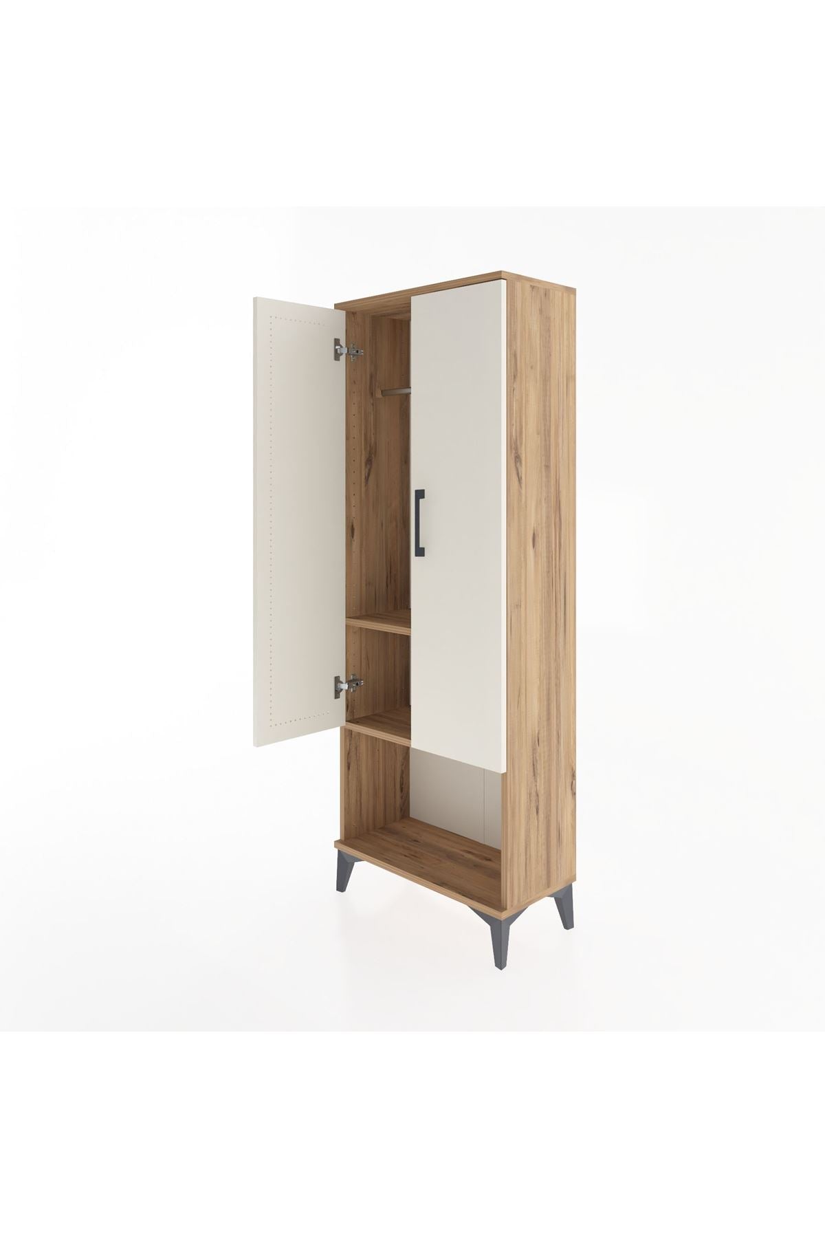 Arges Dolap 2 Raflı 2 Kapaklı Tek Askılı 60x30x163 Çam-Aytaşı