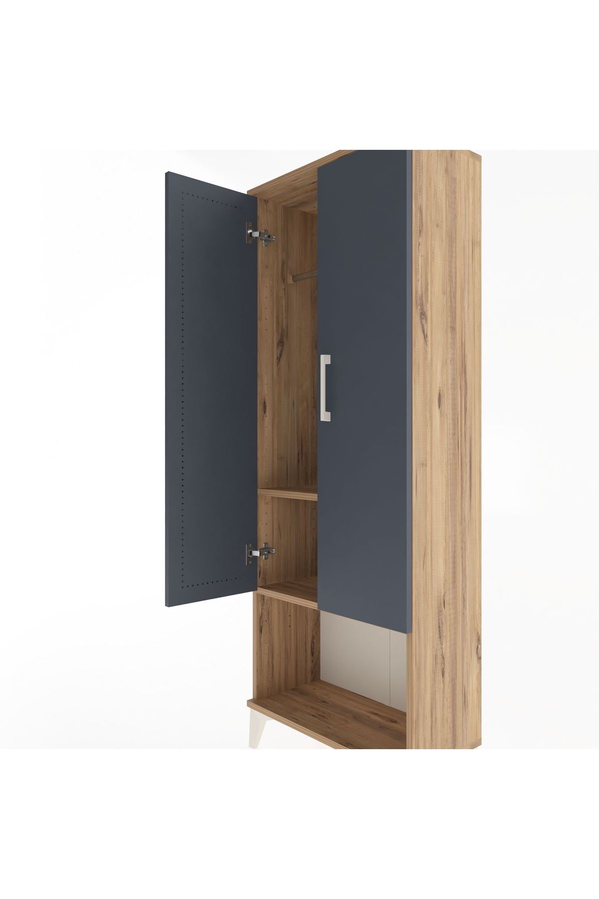 Arges Dolap 2 Raflı 2 Kapaklı Tek Askılı 60x30x163 Çam-Antrasit