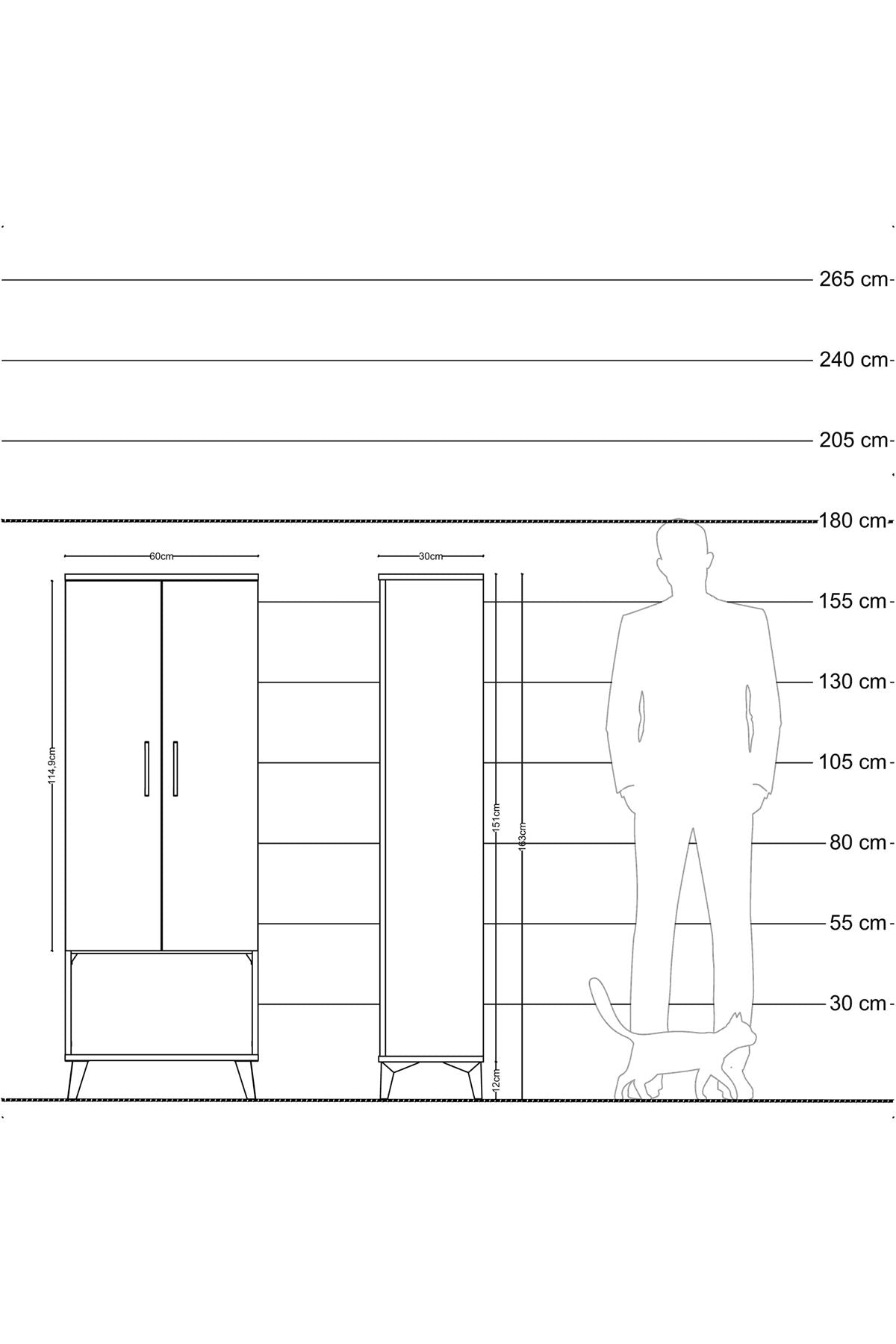 Arges Dolap 2 Raflı 2 Kapaklı Tek Askılı 60x30x163 Çam-Antrasit
