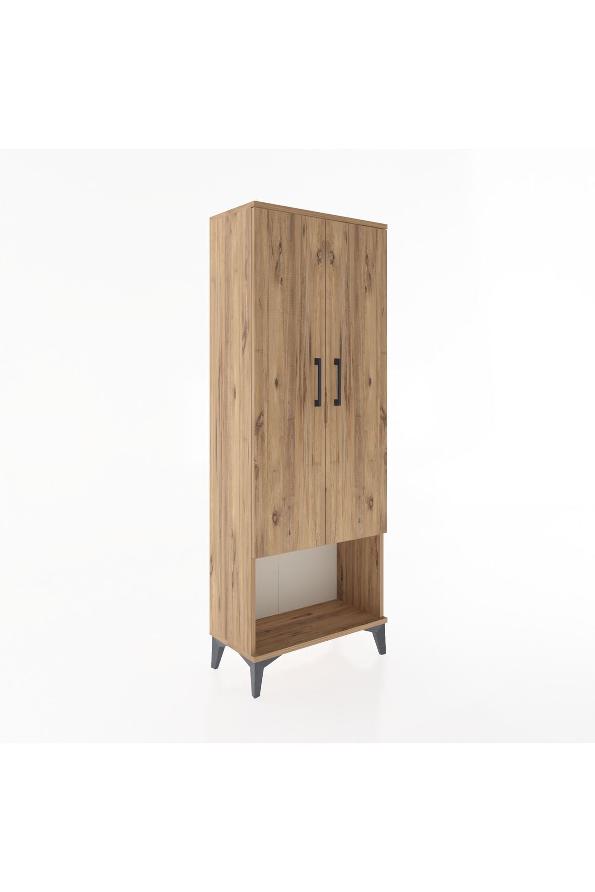 Arges Dolap 2 Raflı 2 Kapaklı Tek Askılı 60x30x163 Çam-Çam