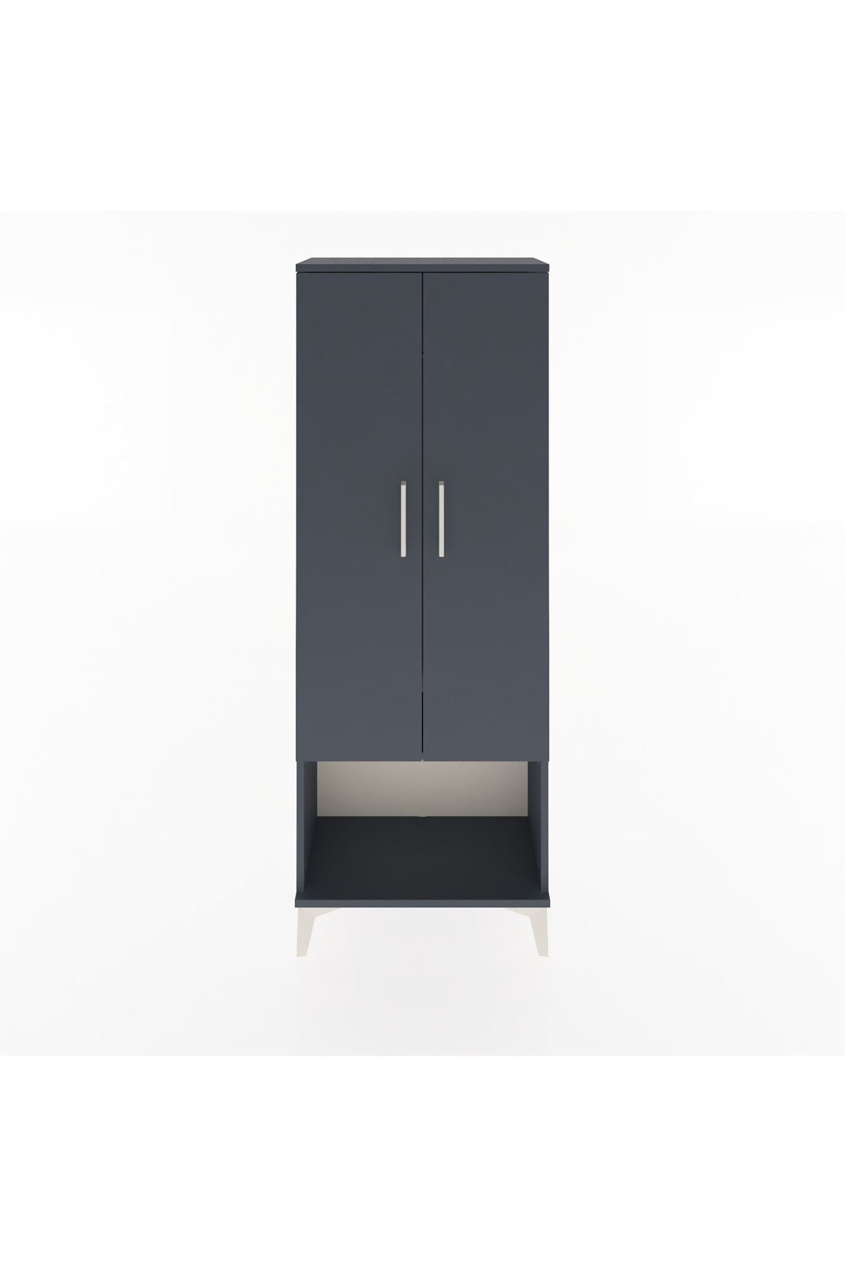 Arges Dolap Tek Raflı 2 Kapaklı Tek Askılı 60x30x163 Antrasit-Antrasit