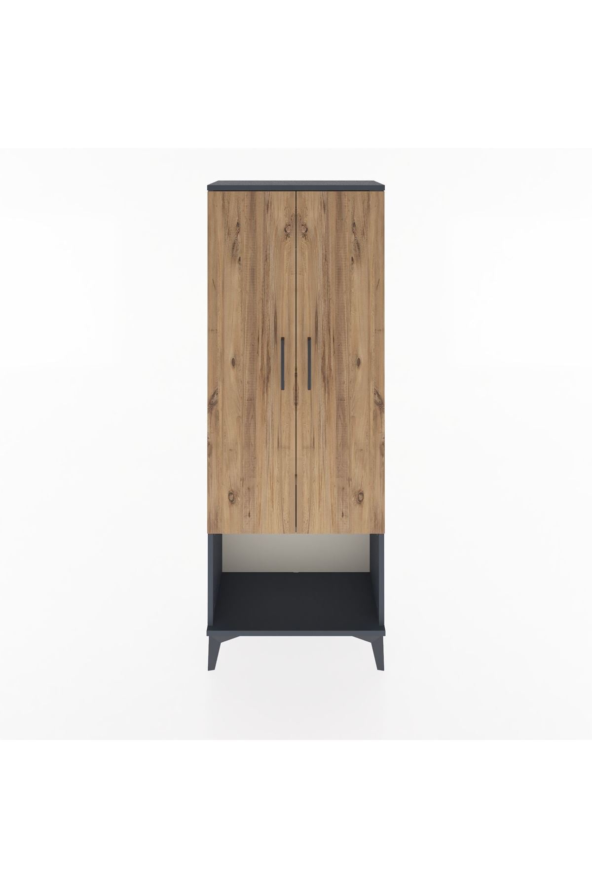 Arges Dolap Tek Raflı 2 Kapaklı Tek Askılı 60x30x163 Antrasit-Çam