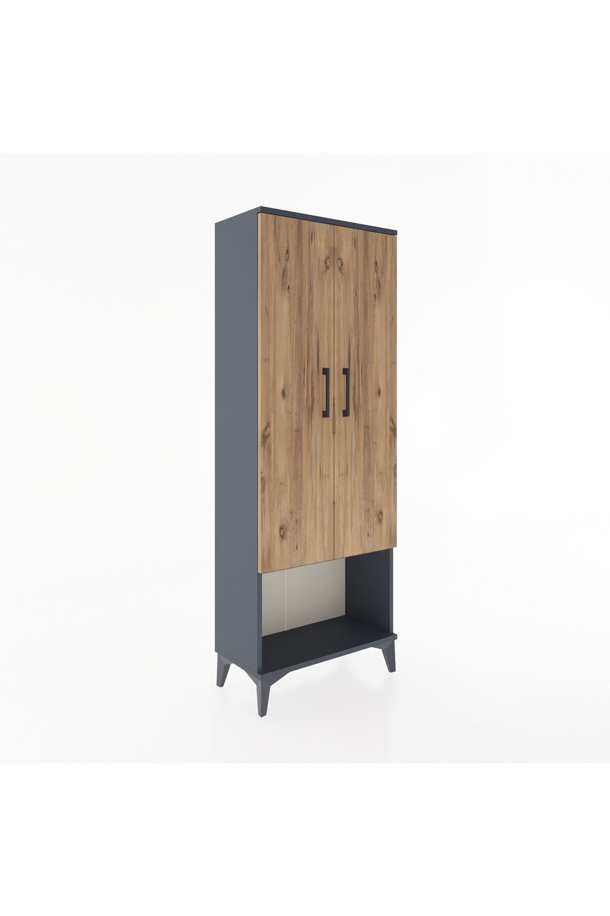 Arges Dolap Tek Raflı 2 Kapaklı Tek Askılı 60x30x163 Antrasit-Çam