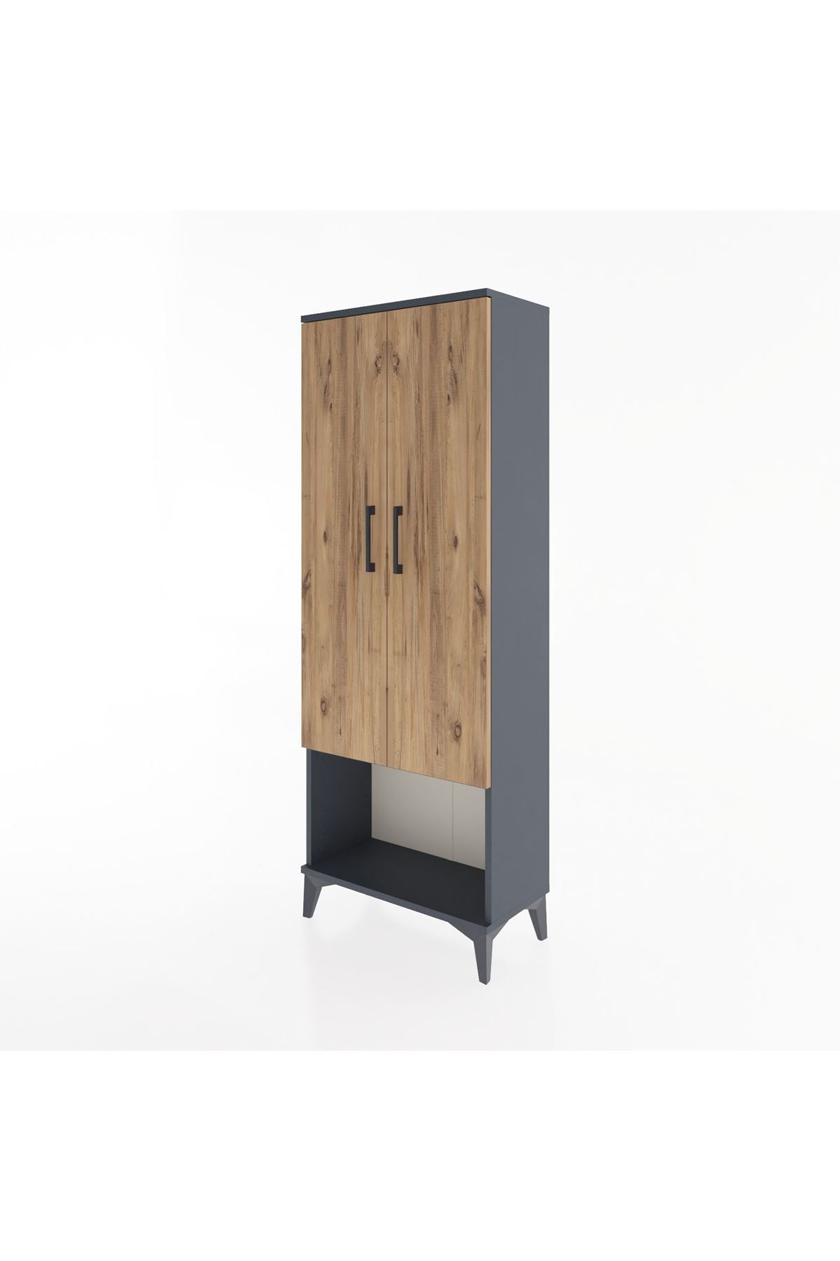 Arges Dolap Tek Raflı 2 Kapaklı Tek Askılı 60x30x163 Antrasit-Çam