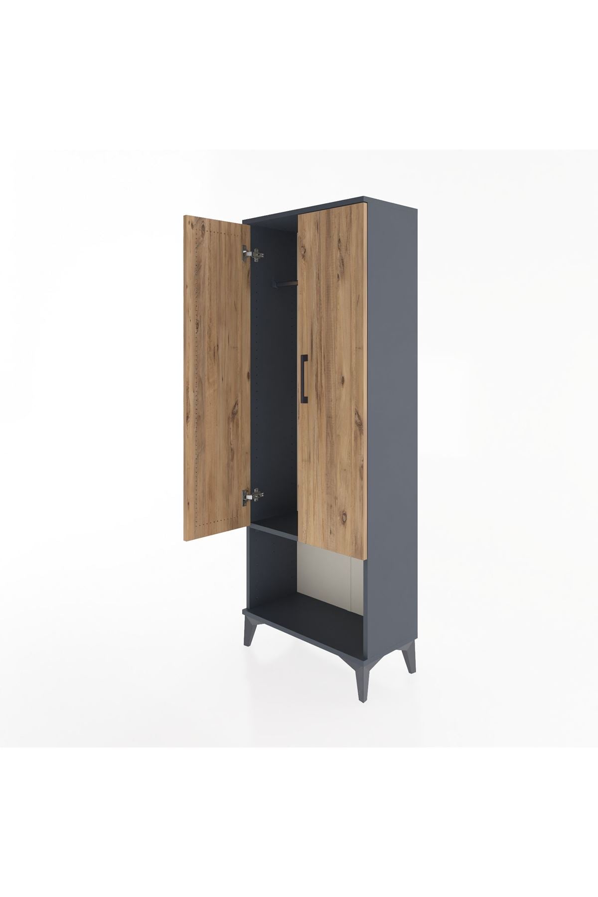 Arges Dolap Tek Raflı 2 Kapaklı Tek Askılı 60x30x163 Antrasit-Çam