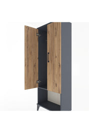 Arges Dolap Tek Raflı 2 Kapaklı Tek Askılı 60x30x163 Antrasit-Çam