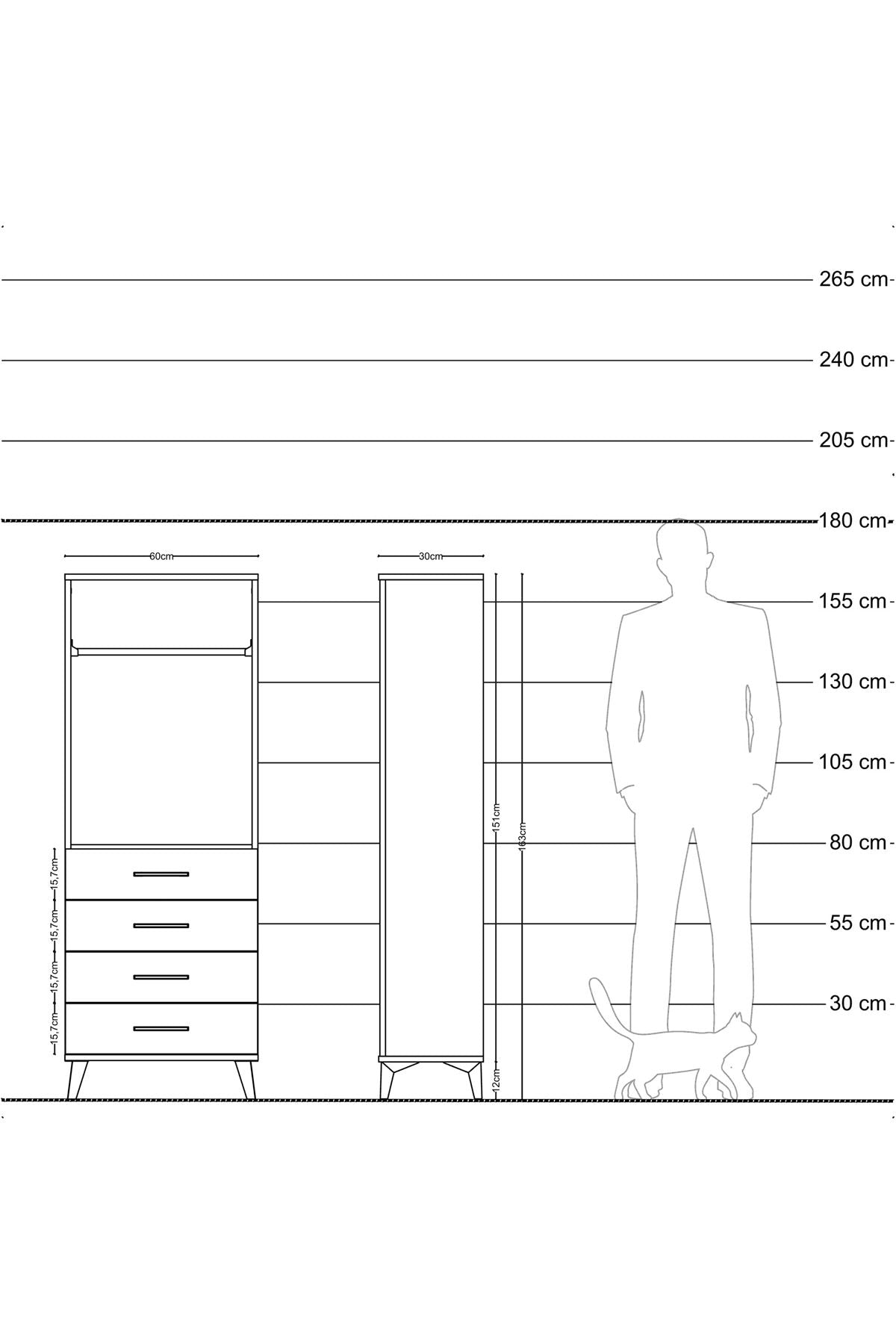 Arges Dolap Tek Raflı 4 Çekmeceli Tek Askılı 60x30x163 Aytaşı-Aytaşı