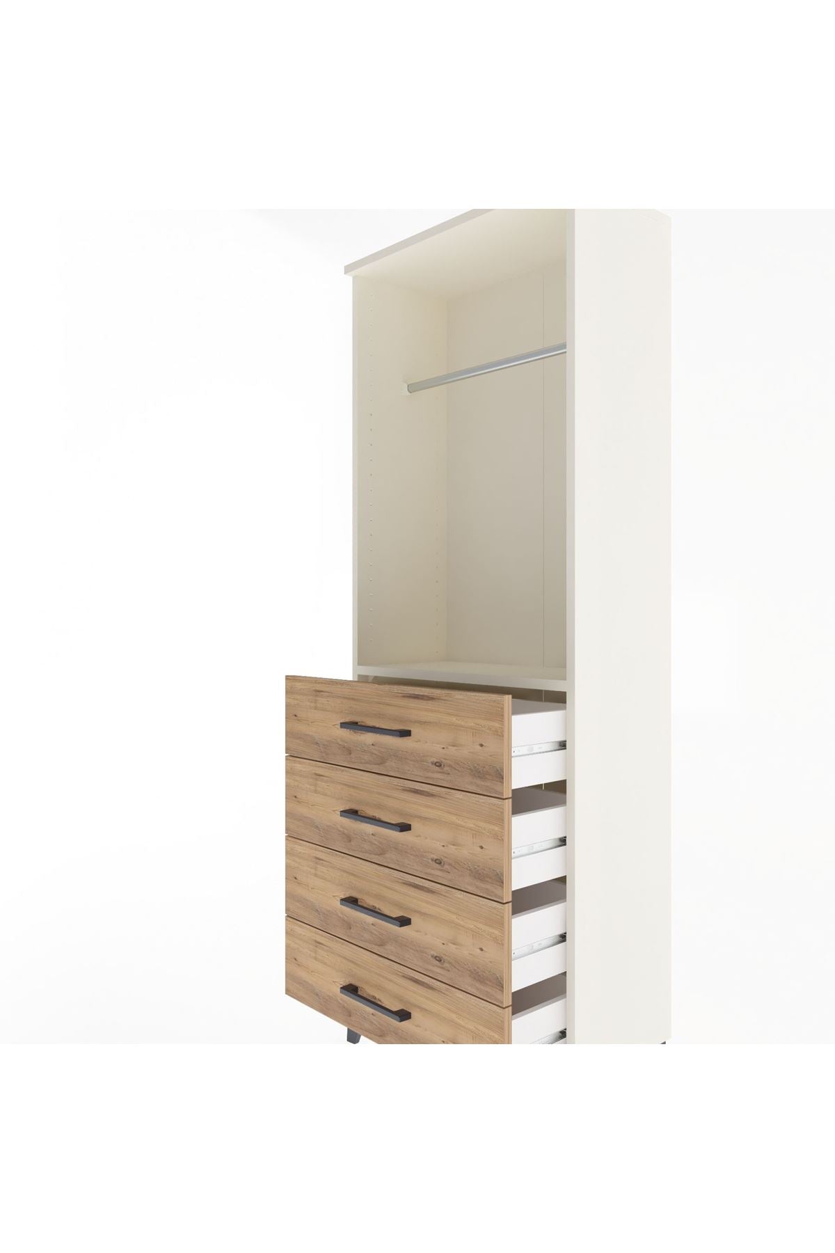 Arges Dolap Tek Raflı 4 Çekmeceli Tek Askılı 60x30x163 Aytaşı-Çam