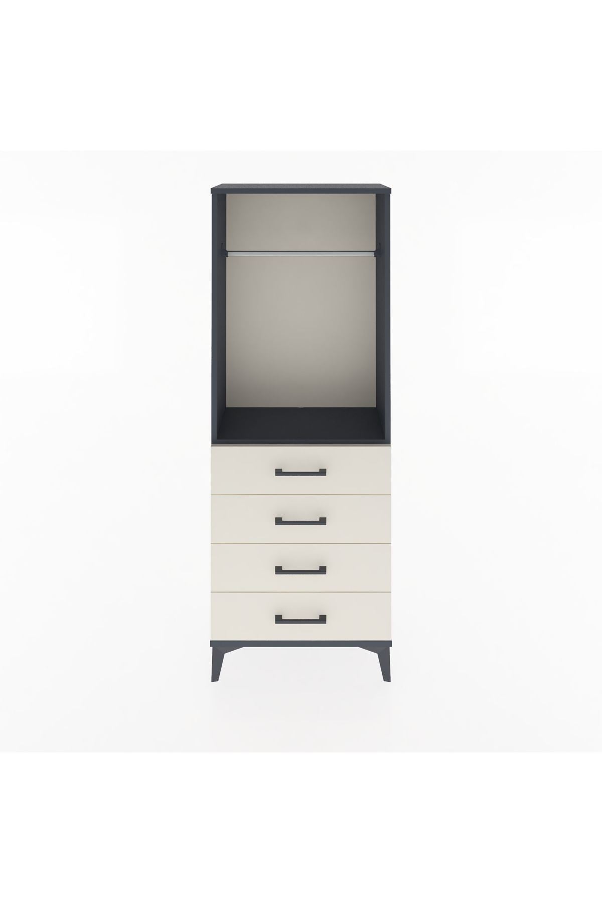 Arges Dolap Tek Raflı 4 Çekmeceli Tek Askılı 60x30x163 Antrasit-Aytaşı