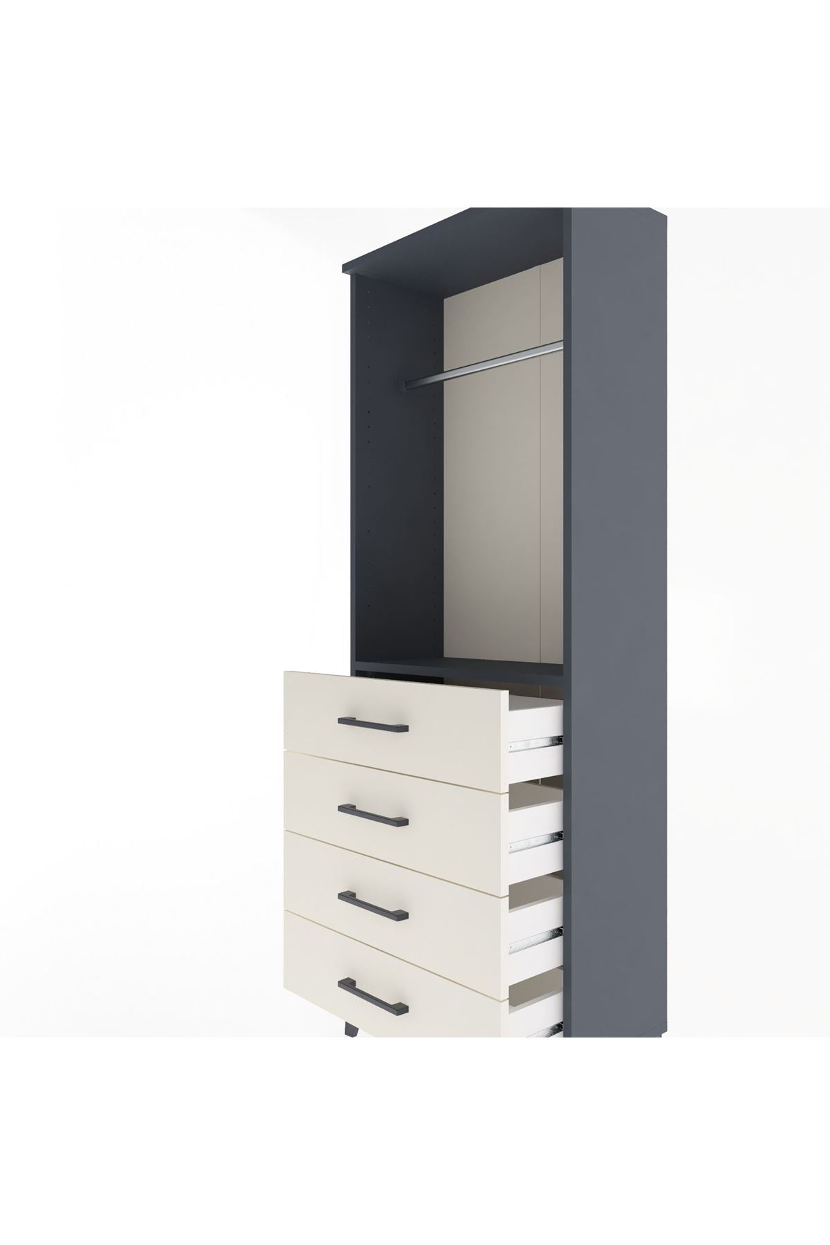 Arges Dolap Tek Raflı 4 Çekmeceli Tek Askılı 60x30x163 Antrasit-Aytaşı