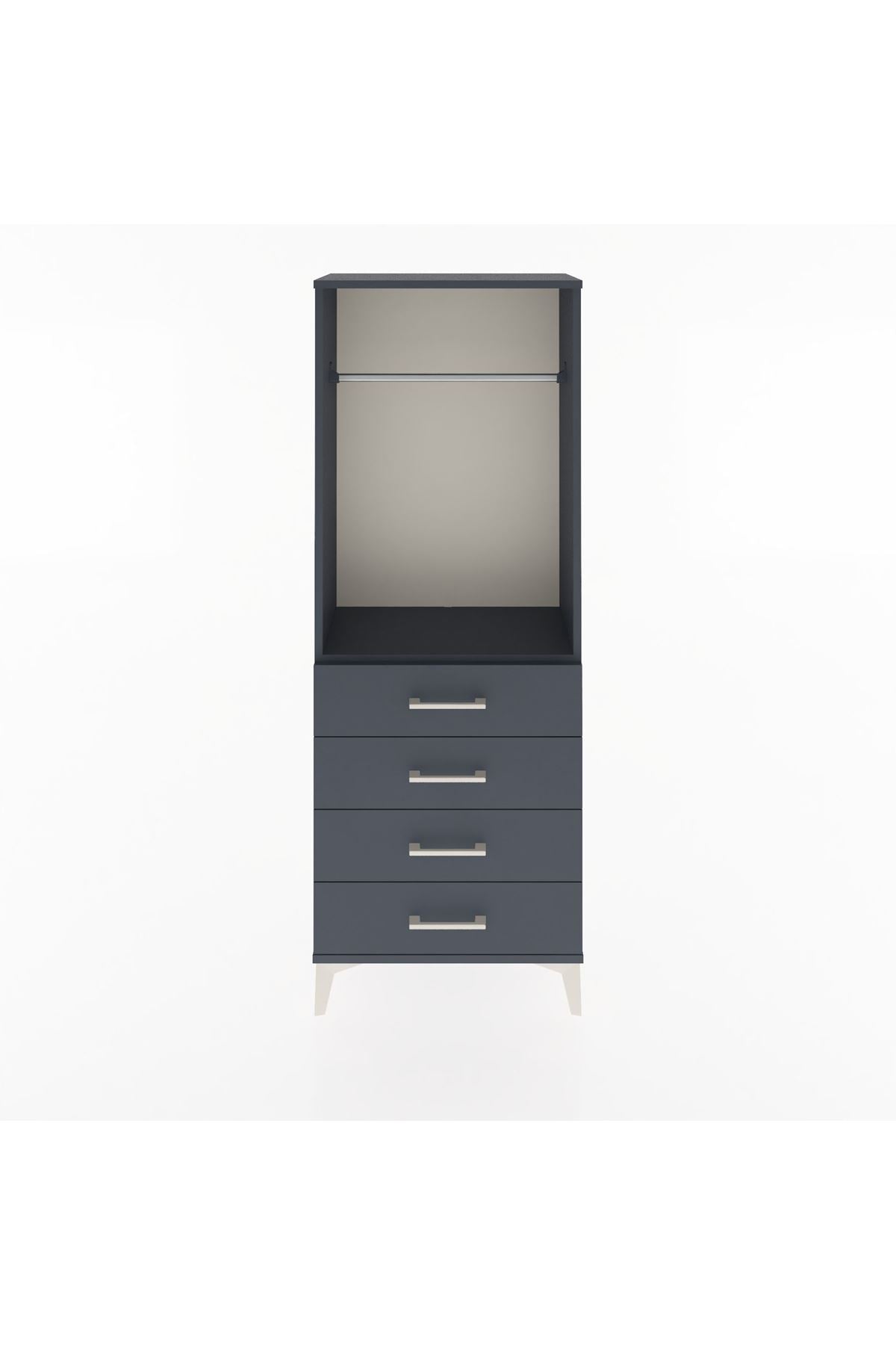 Arges Dolap Tek Raflı 4 Çekmeceli Tek Askılı 60x30x163 Antrasit-Antrasit