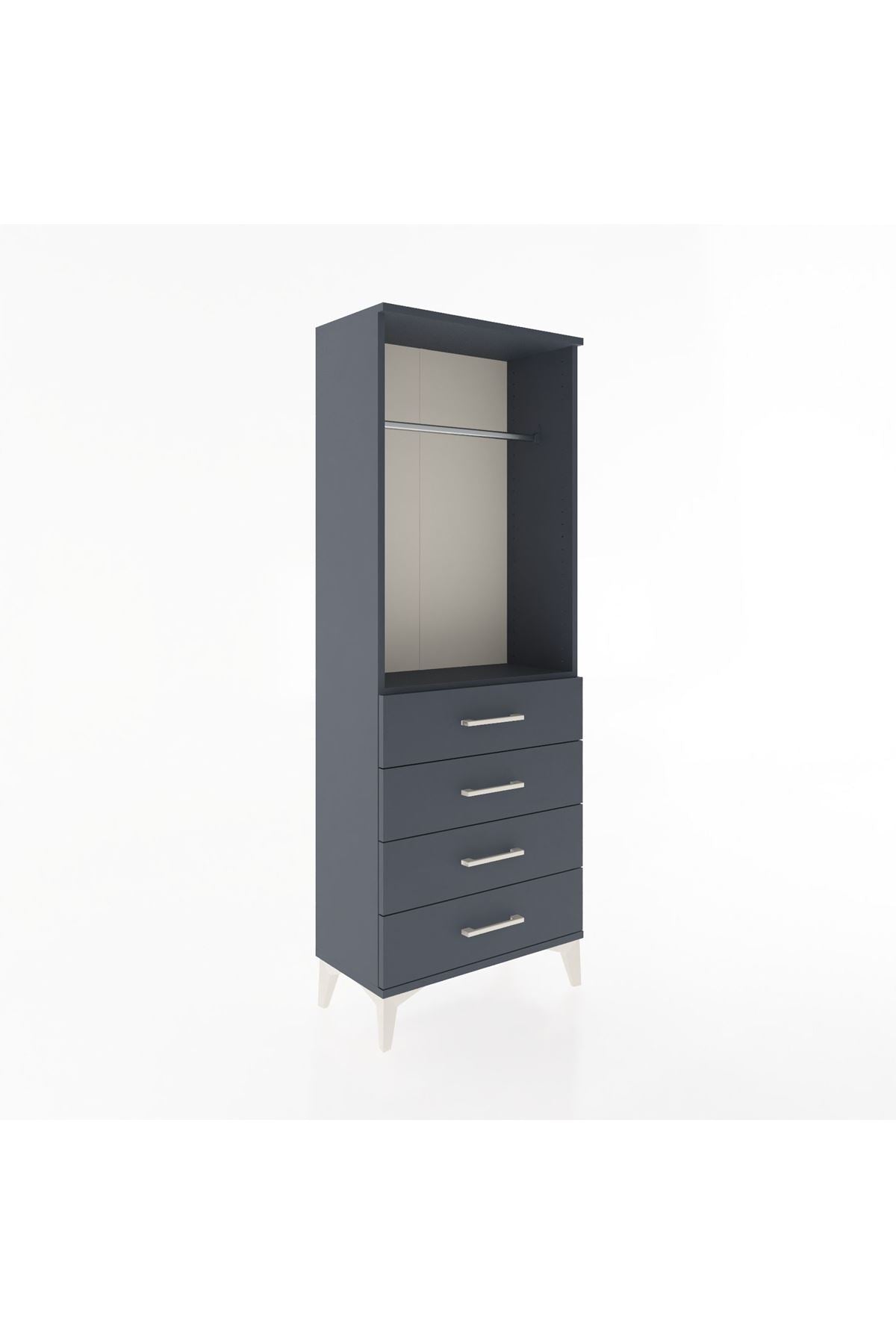 Arges Dolap Tek Raflı 4 Çekmeceli Tek Askılı 60x30x163 Antrasit-Antrasit