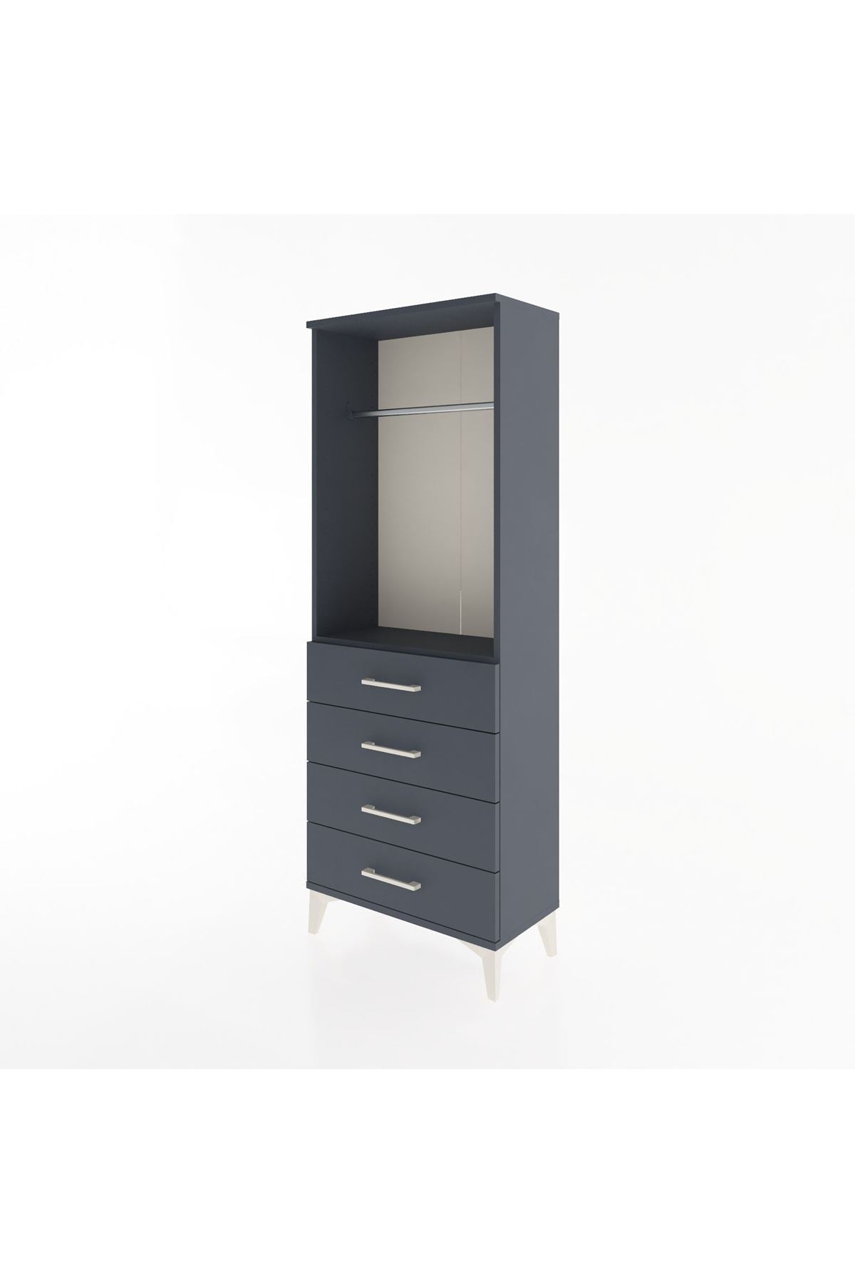Arges Dolap Tek Raflı 4 Çekmeceli Tek Askılı 60x30x163 Antrasit-Antrasit