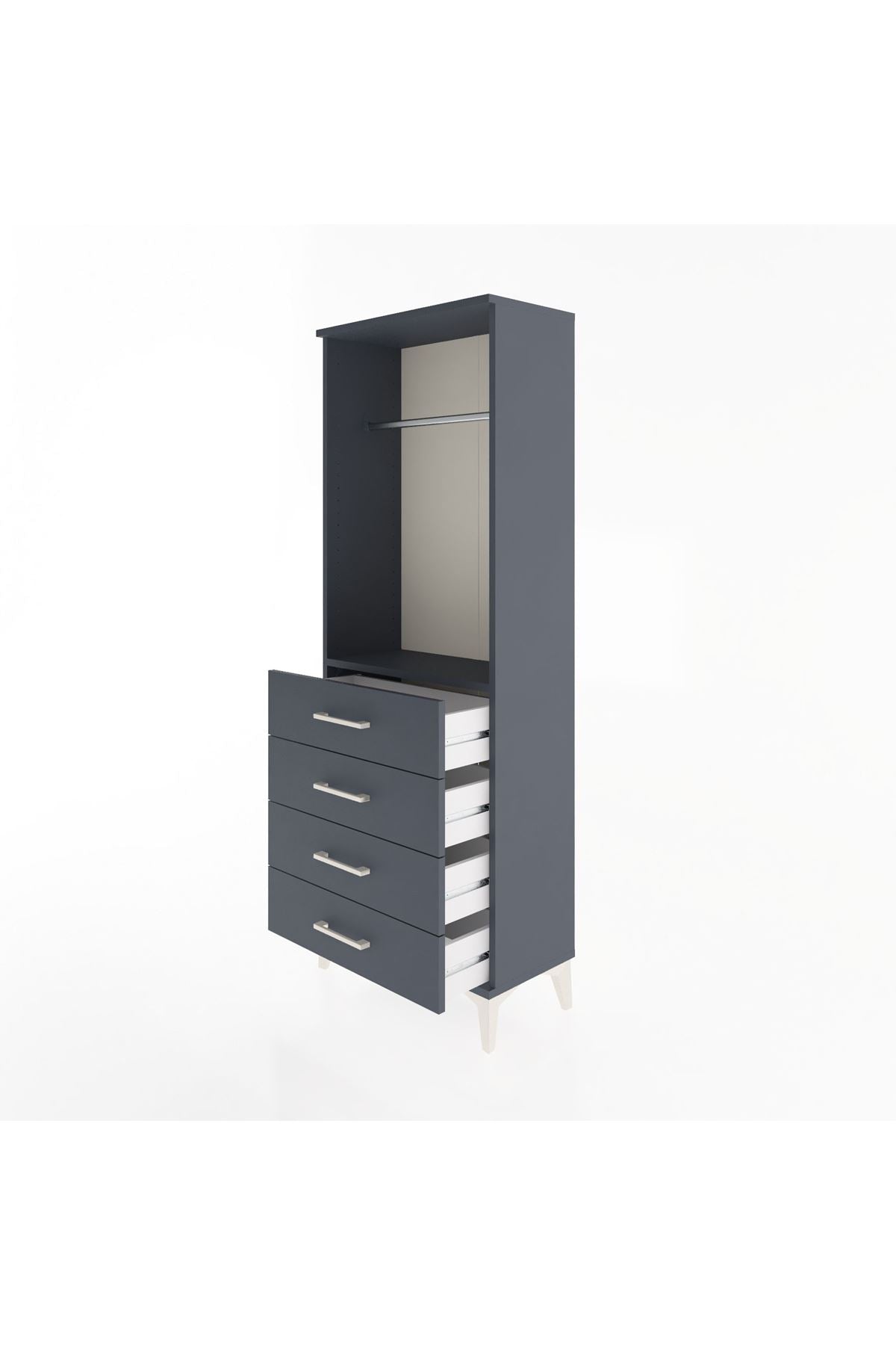 Arges Dolap Tek Raflı 4 Çekmeceli Tek Askılı 60x30x163 Antrasit-Antrasit