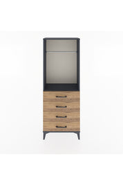 Arges Dolap Tek Raflı 4 Çekmeceli Tek Askılı 60x30x163 Antrasit-Çam