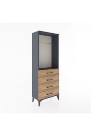 Arges Dolap Tek Raflı 4 Çekmeceli Tek Askılı 60x30x163 Antrasit-Çam