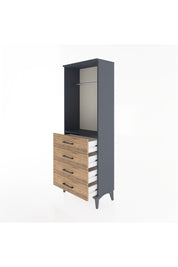 Arges Dolap Tek Raflı 4 Çekmeceli Tek Askılı 60x30x163 Antrasit-Çam