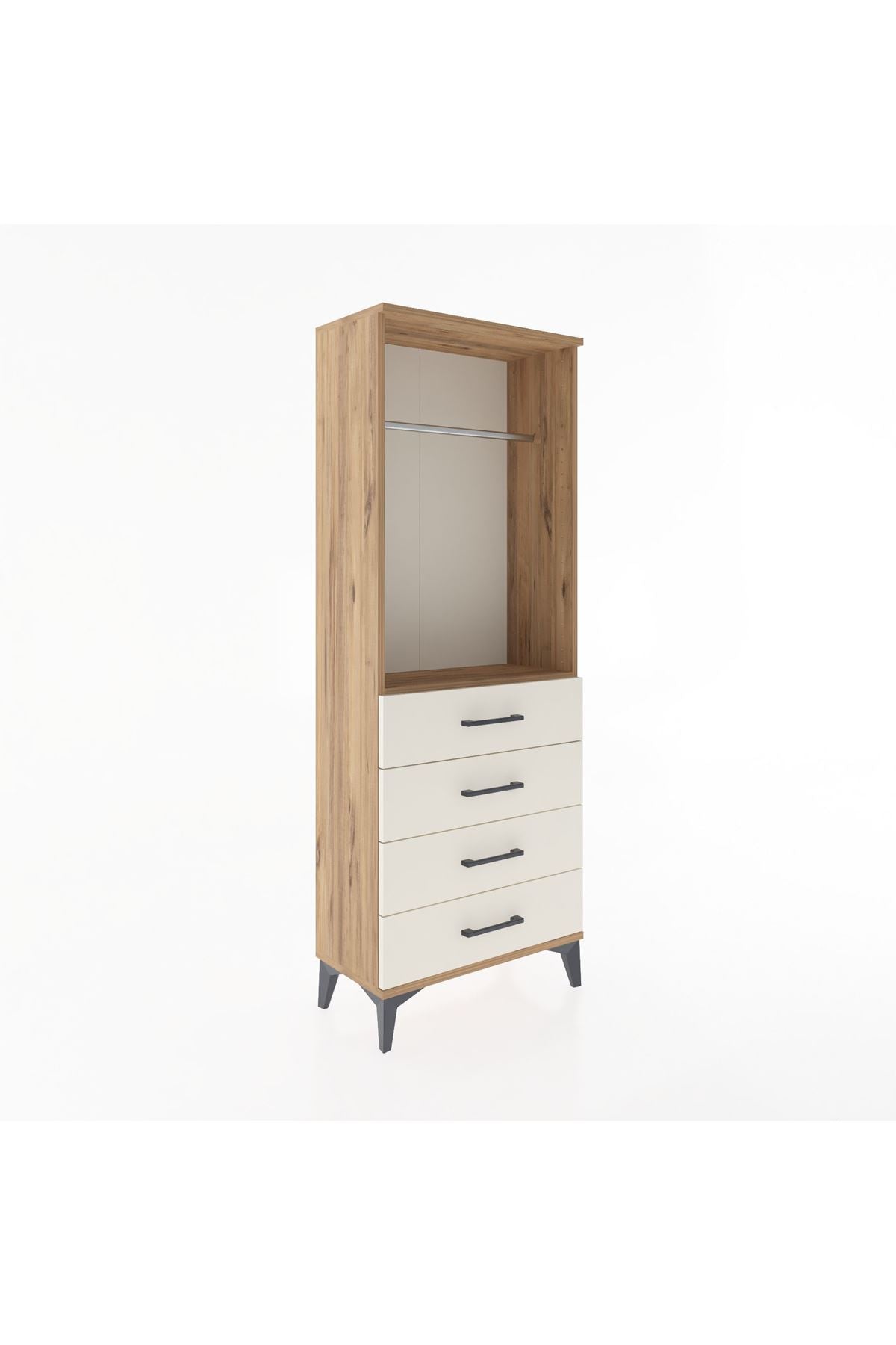 Arges Dolap Tek Raflı 4 Çekmeceli Tek Askılı 60x30x163 Çam-Aytaşı