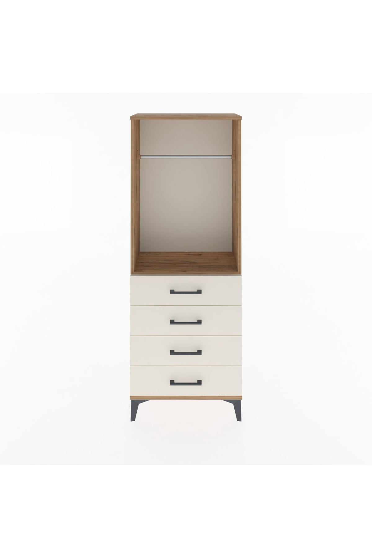 Arges Dolap Tek Raflı 4 Çekmeceli Tek Askılı 60x30x163 Çam-Aytaşı