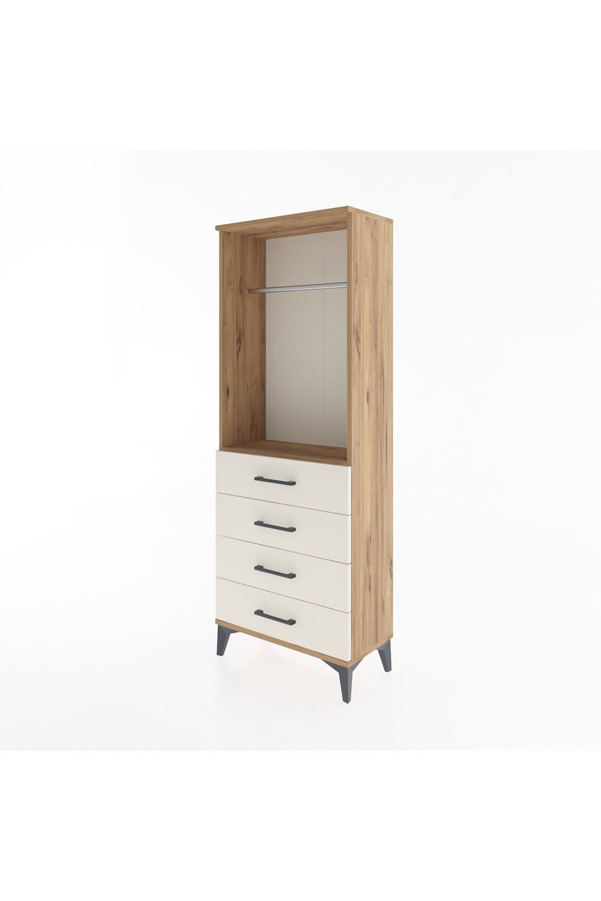 Arges Dolap Tek Raflı 4 Çekmeceli Tek Askılı 60x30x163 Çam-Aytaşı