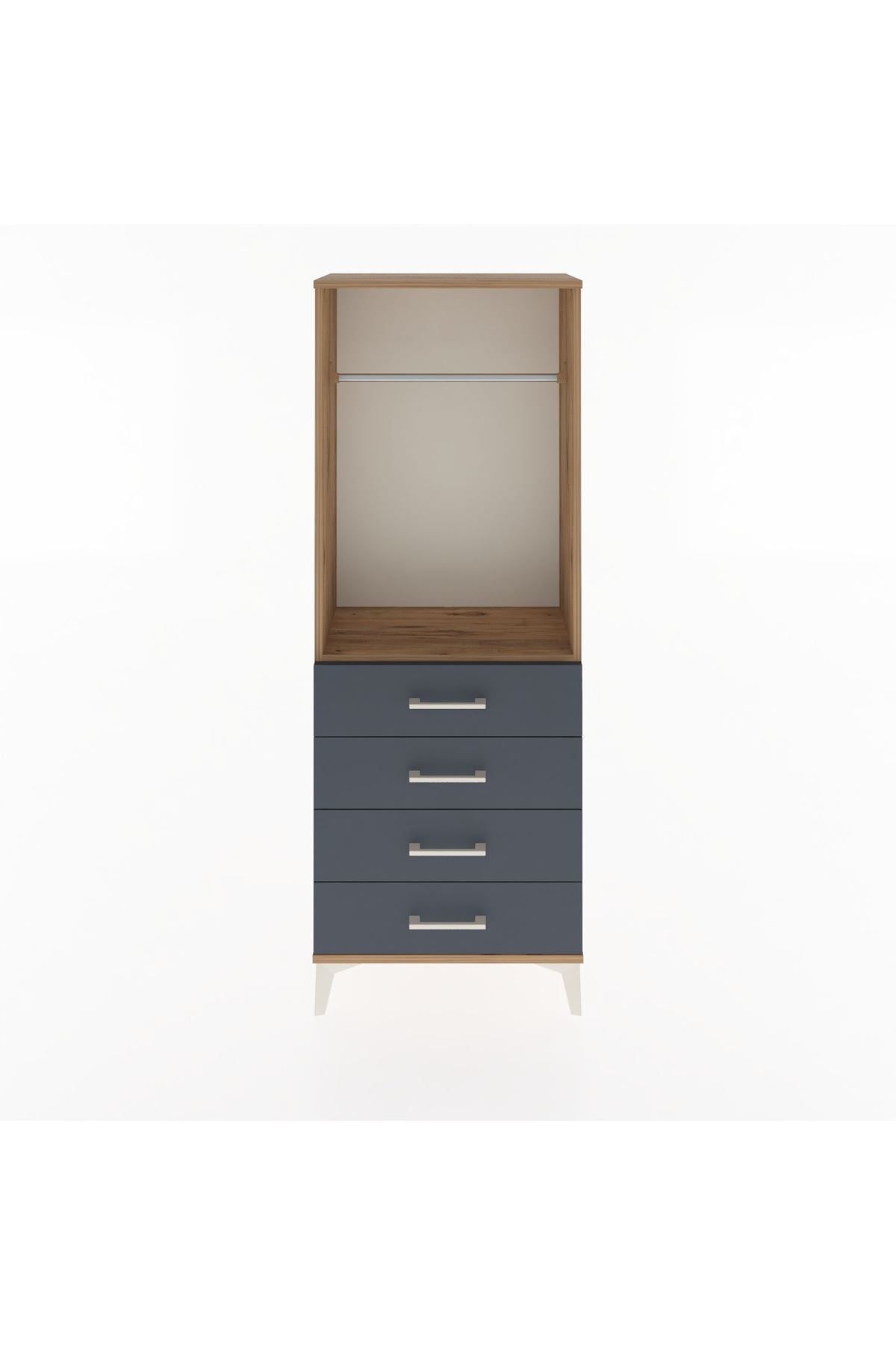 Arges Dolap Tek Raflı 4 Çekmeceli Tek Askılı 60x30x163 Çam-Antrasit