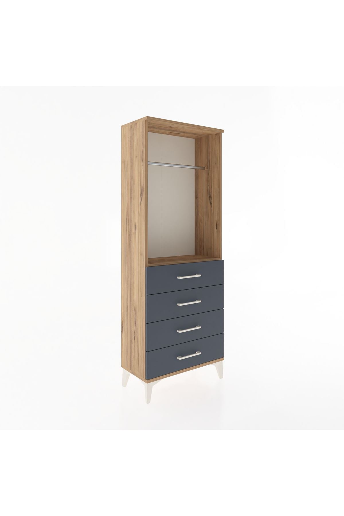 Arges Dolap Tek Raflı 4 Çekmeceli Tek Askılı 60x30x163 Çam-Antrasit