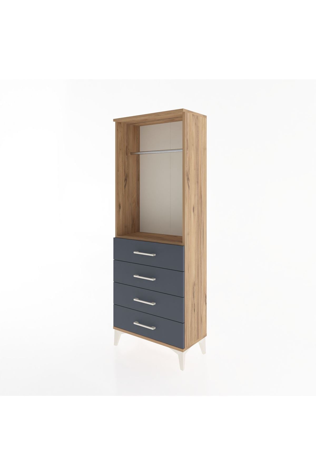 Arges Dolap Tek Raflı 4 Çekmeceli Tek Askılı 60x30x163 Çam-Antrasit