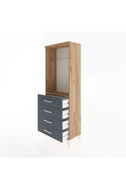 Arges Dolap Tek Raflı 4 Çekmeceli Tek Askılı 60x30x163 Çam-Antrasit